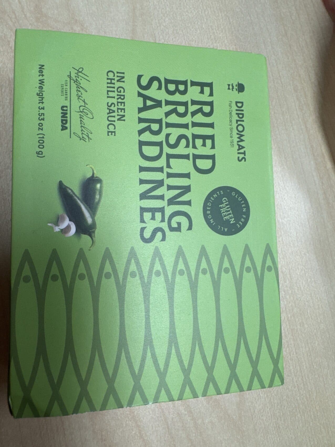 Diplomats Fried Brisling Sardines In Green Chili Sauce packshot
