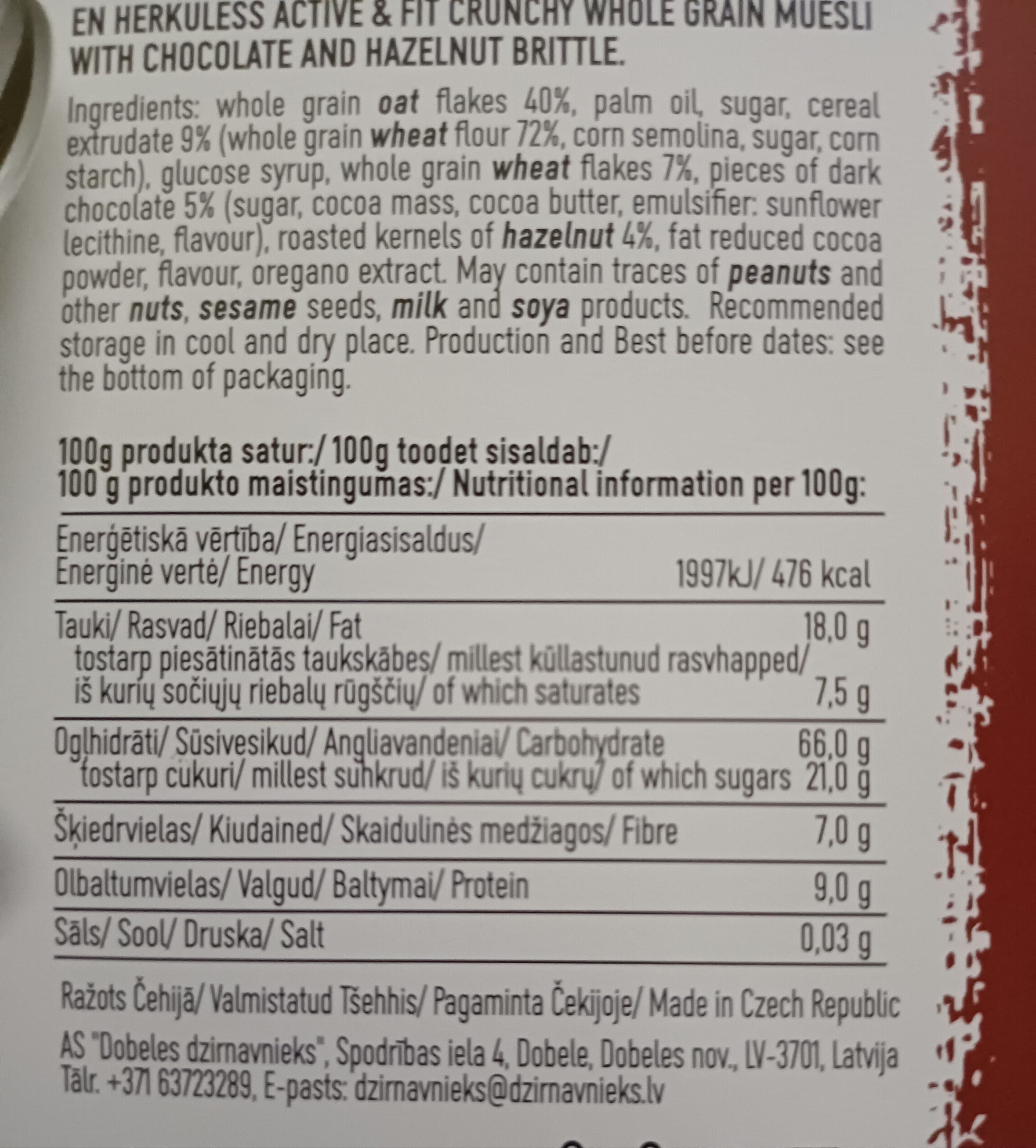 HERKULESS Whole grain MUESLI chocolate&nuts active&fit packshot