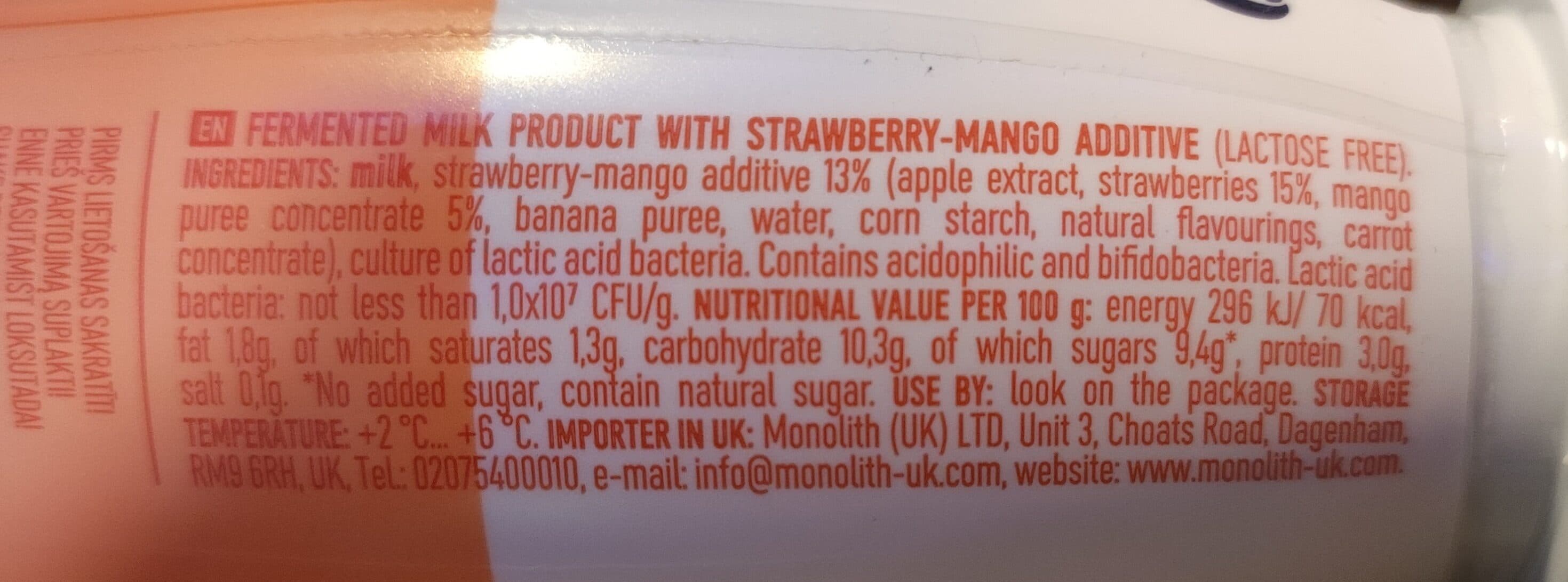 Lakto Fermented mikl product with strawberry-mango additive (lactose free) packshot