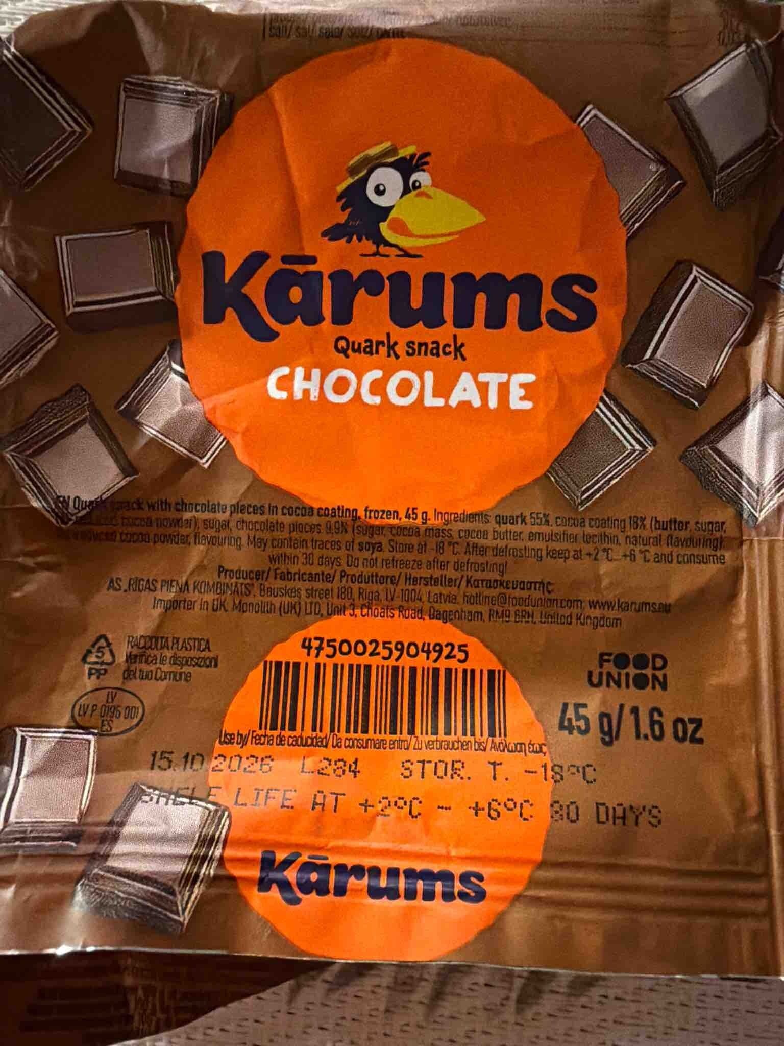 Kārums Quark Chocolate Snack packshot