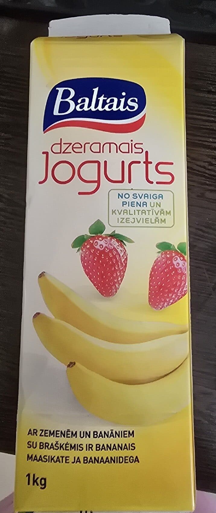 Baltais Dzeramais Jogurts Ar Banānu Un Zemenēm packshot