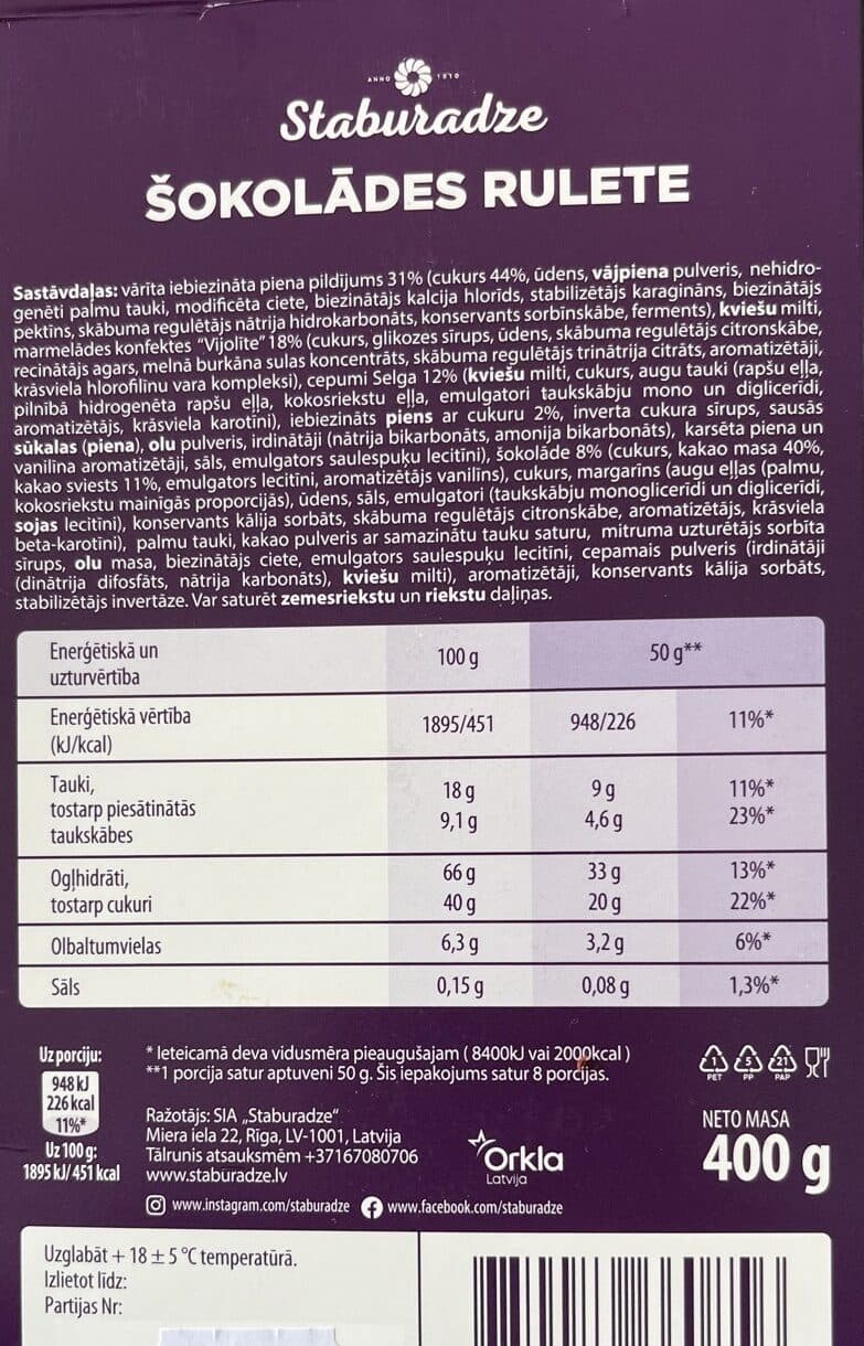 Staburadze Šokolādes Rulete packshot