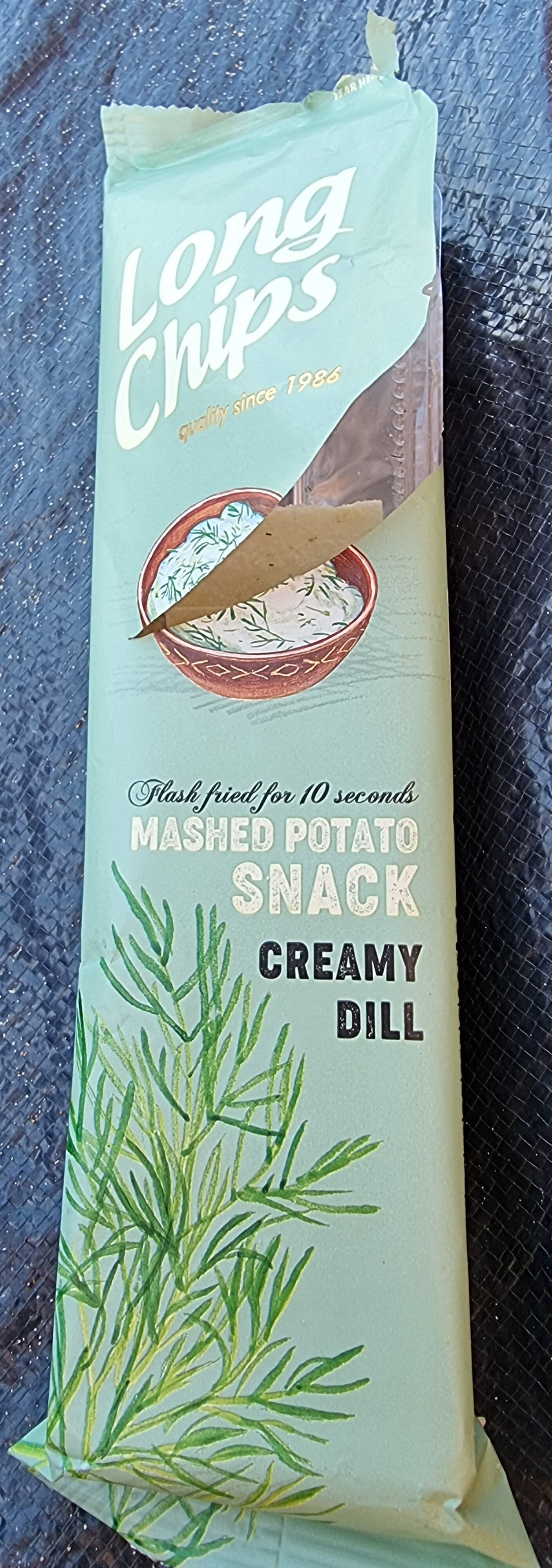 Long chips mashed potato snack packshot