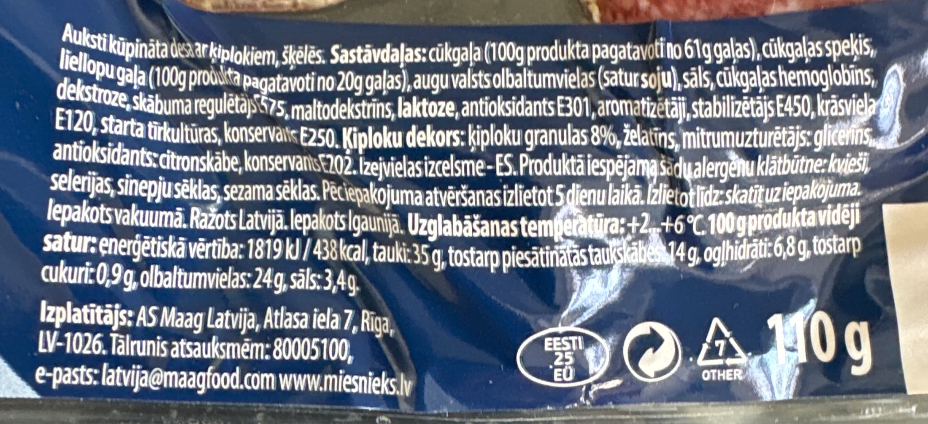 Rīgas Miesnieks Smoked sausage "Unusual" with garlic packshot
