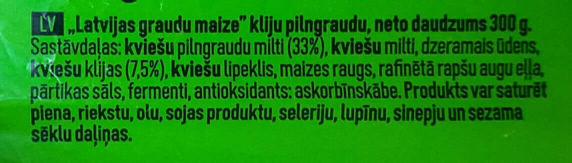Latvijas maiznieks ';Latvijas graudu maize'; kliju pilngraudu packshot