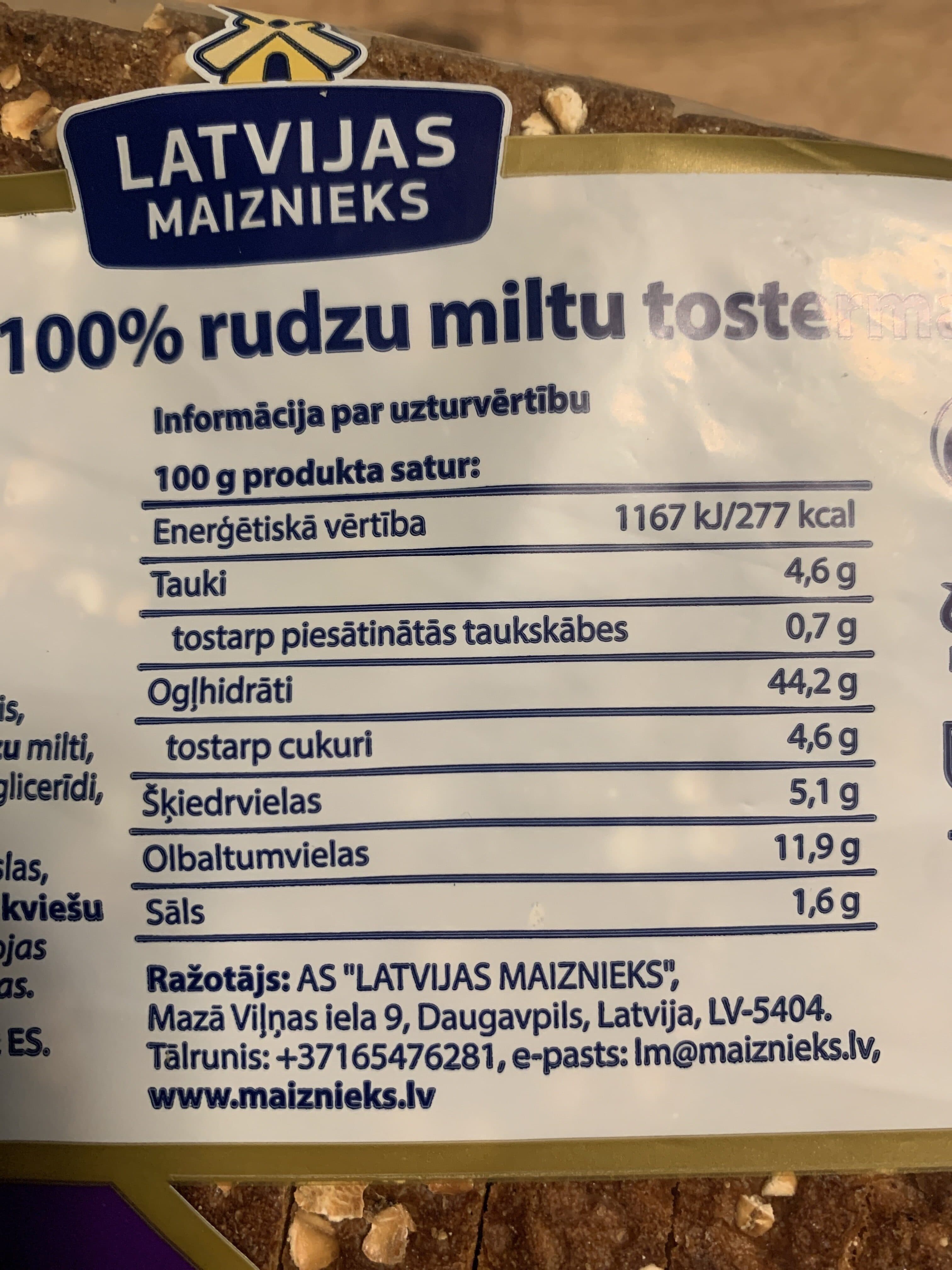 Latvijas Maiznieks Rye Toast Bread packshot