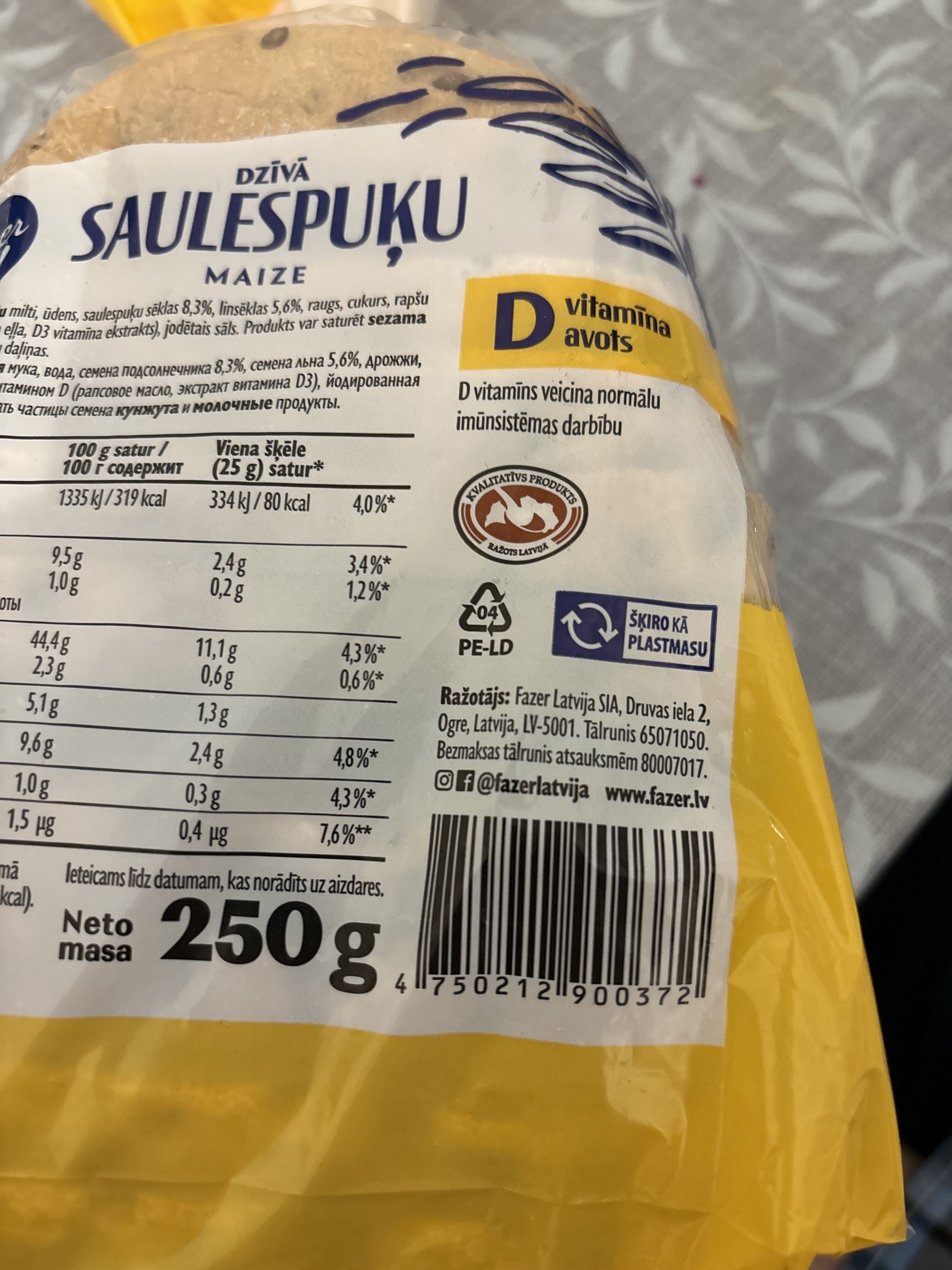 Fazer Dzīvā maize saulespuķu packshot