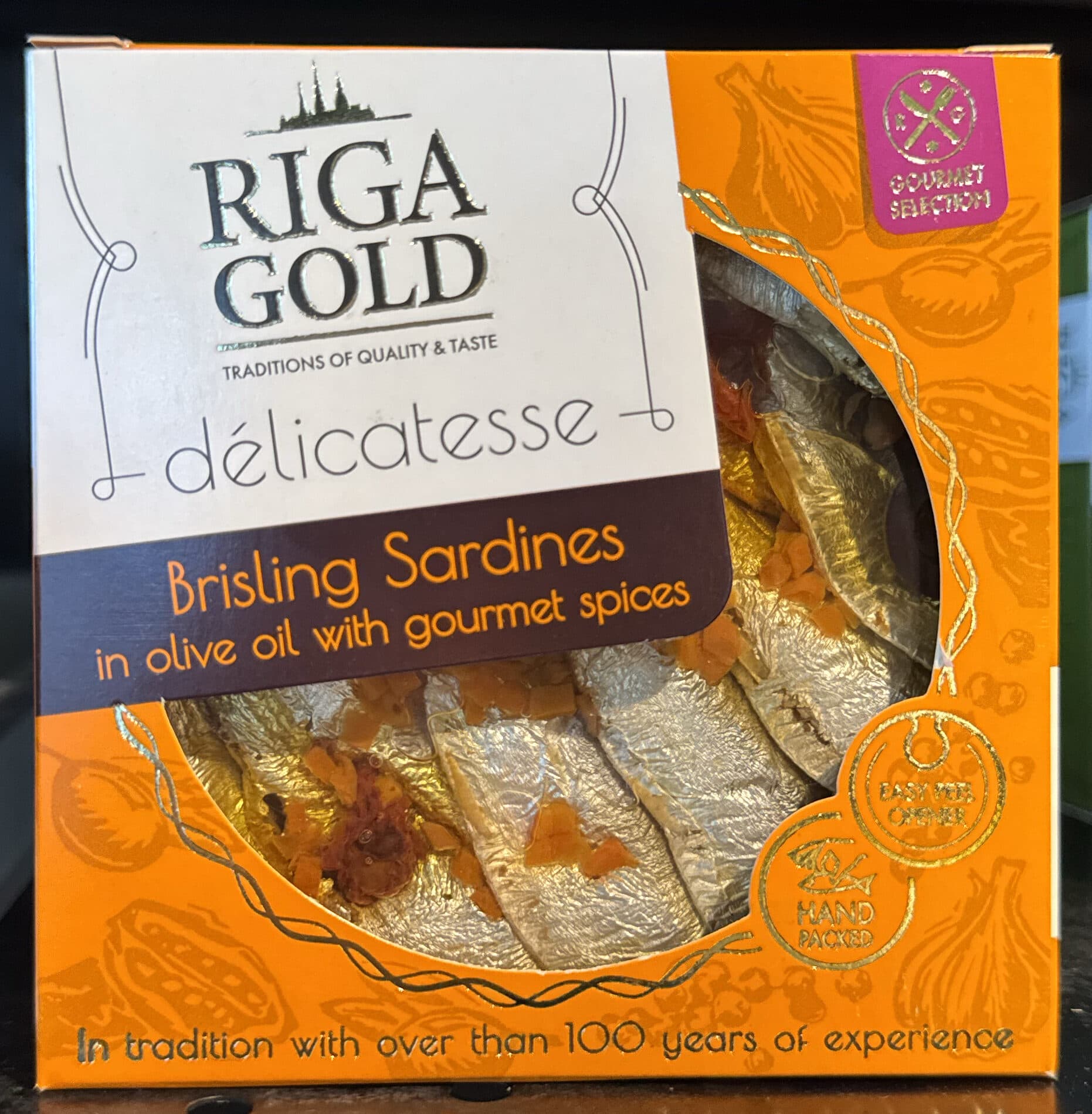 RIGA GOLD Brisling Sardines in olive oil with gourmet spices packshot