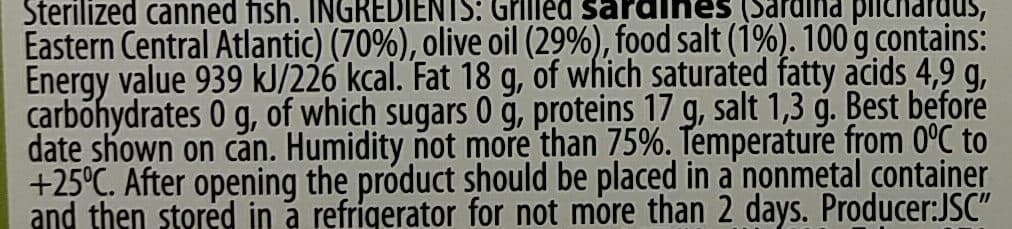 Brīvais vilnis Grilled sardines in olive oil packshot