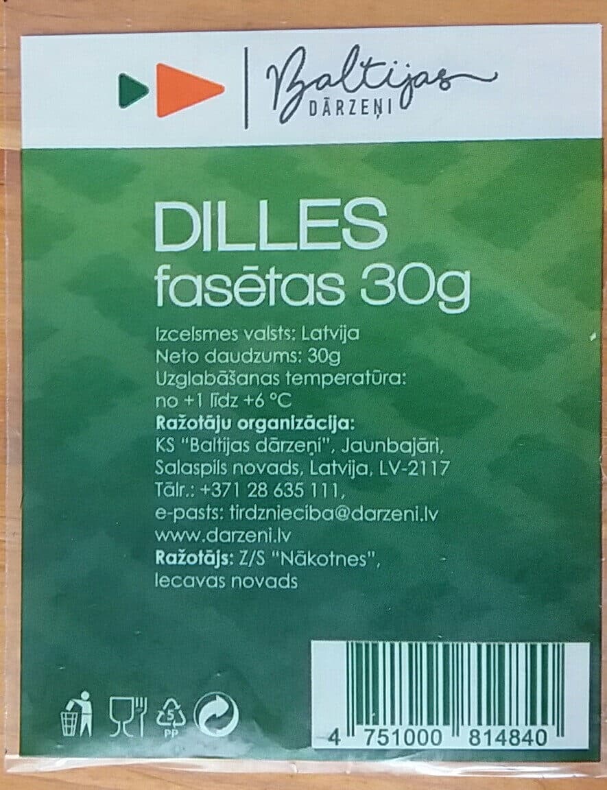 Baltijas dārzeņi Dilles, fasētas packshot