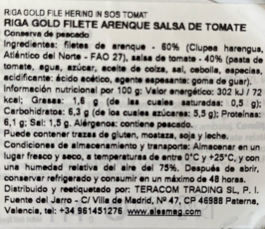 Riga Gold Herring Fillets In Tomato Sauce packshot
