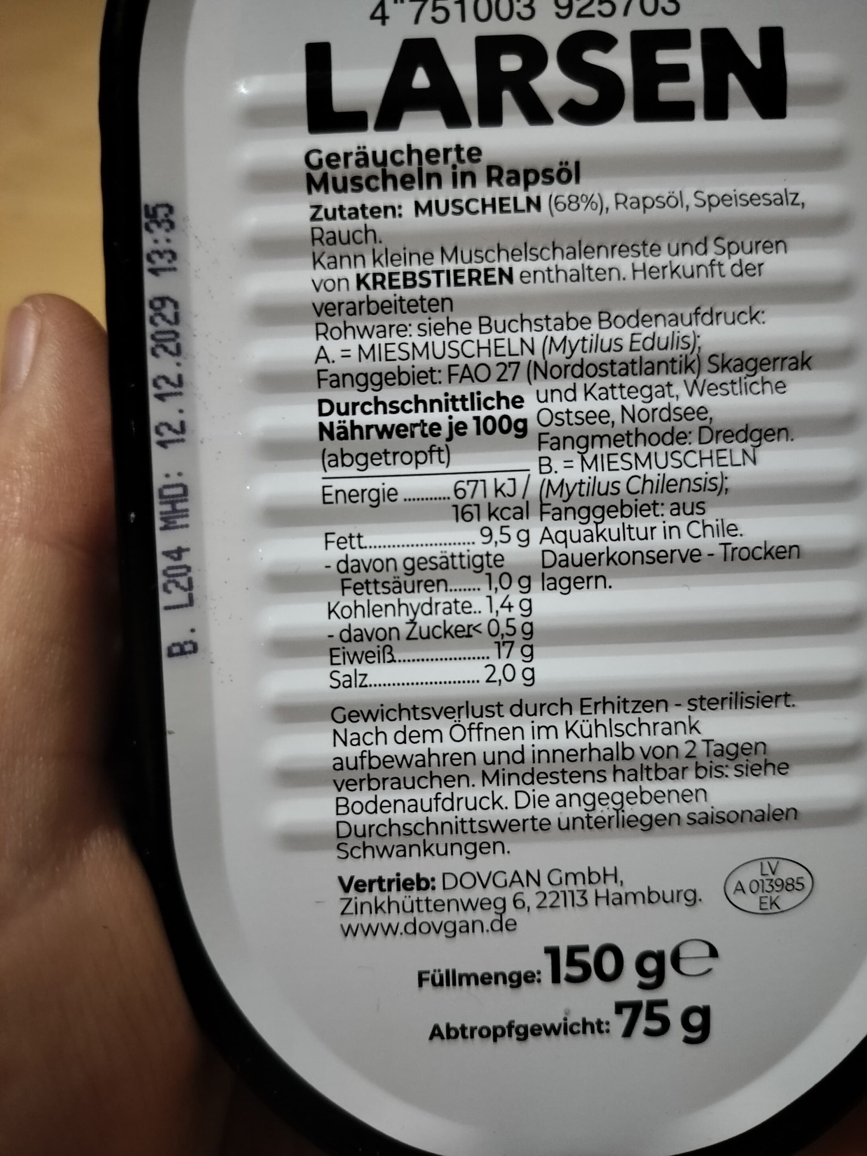 Larsen Dovgan Muscheln in Rapsöl packshot