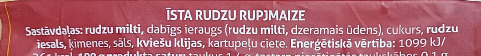 Lāči Īsta rudzu rupjmaize packshot