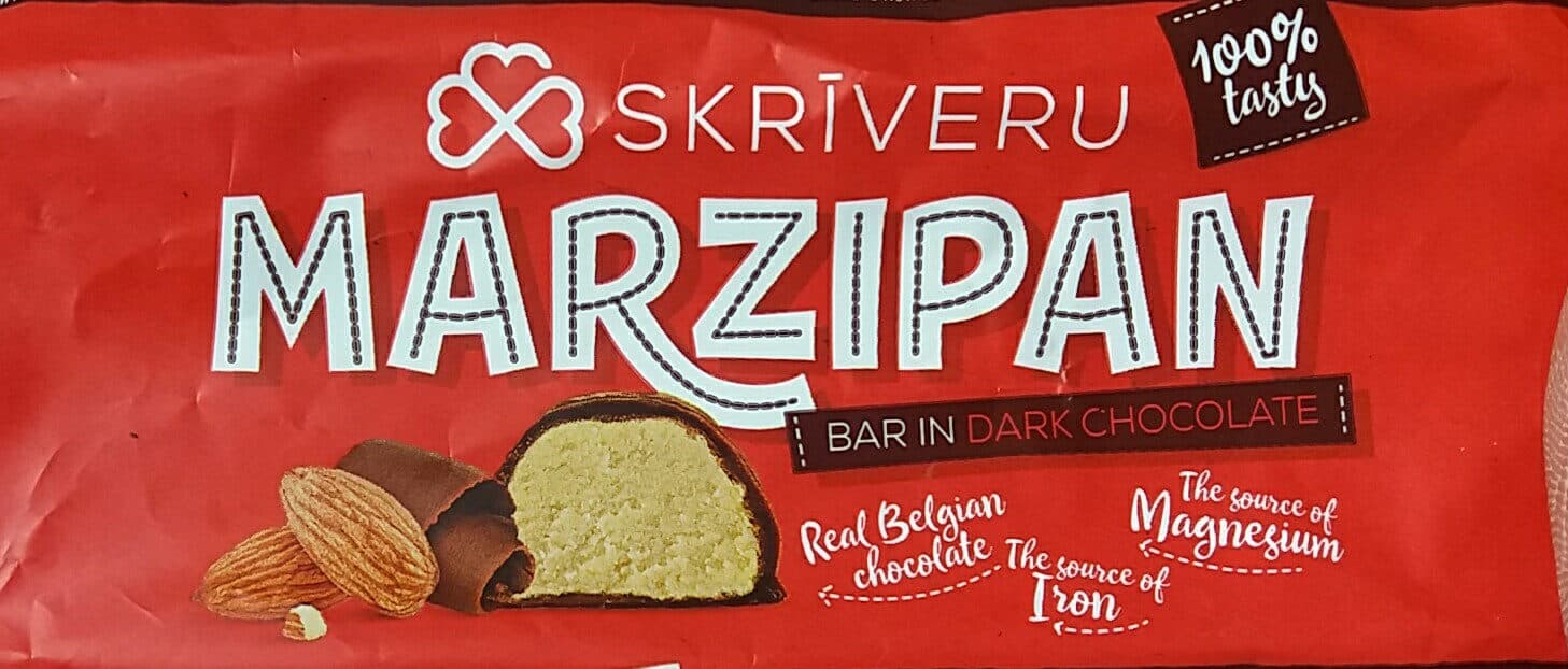 Skrīveru Marzipan bar in dark chocolate packshot