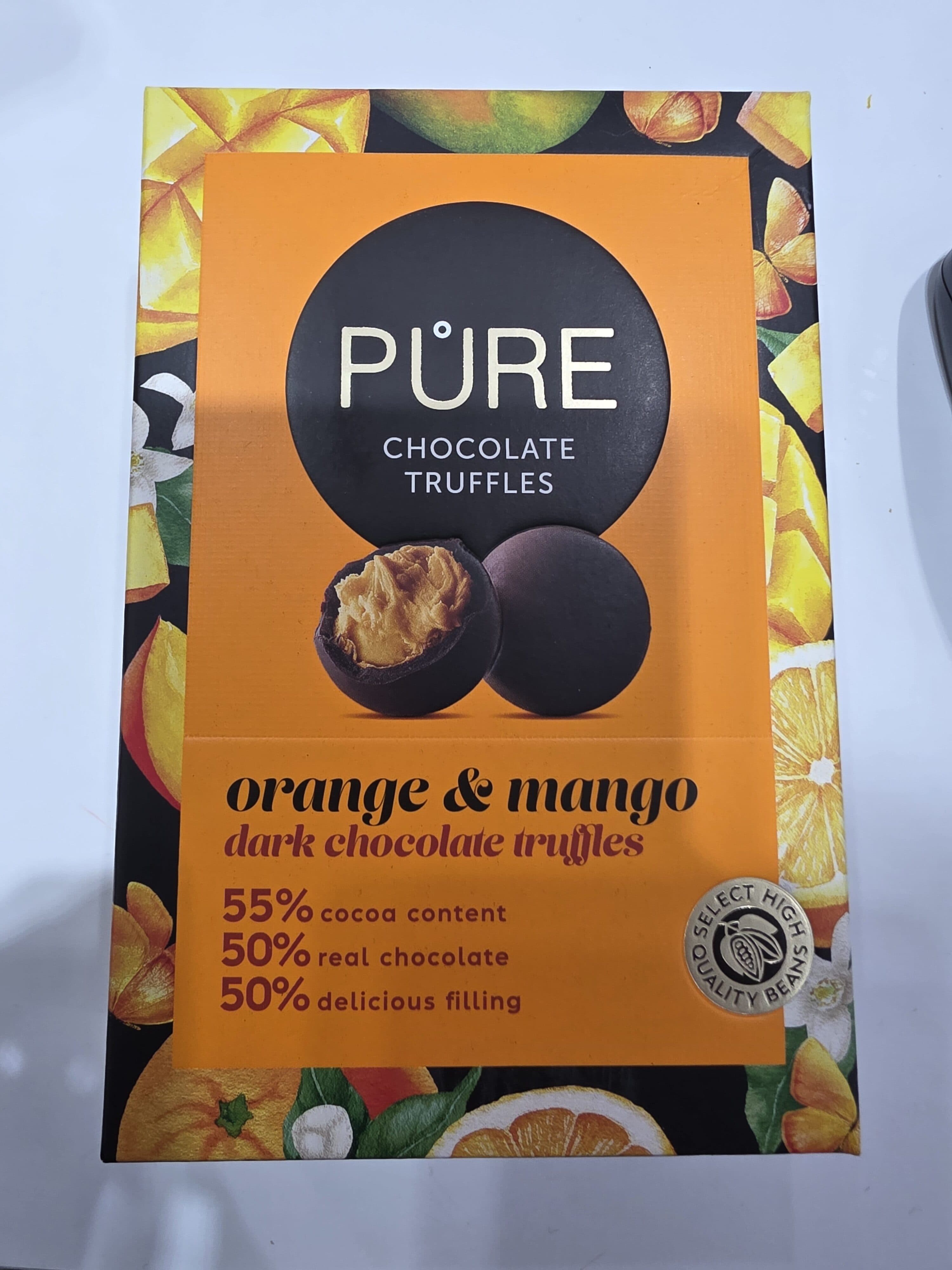 Pure orange and mango truffles packshot