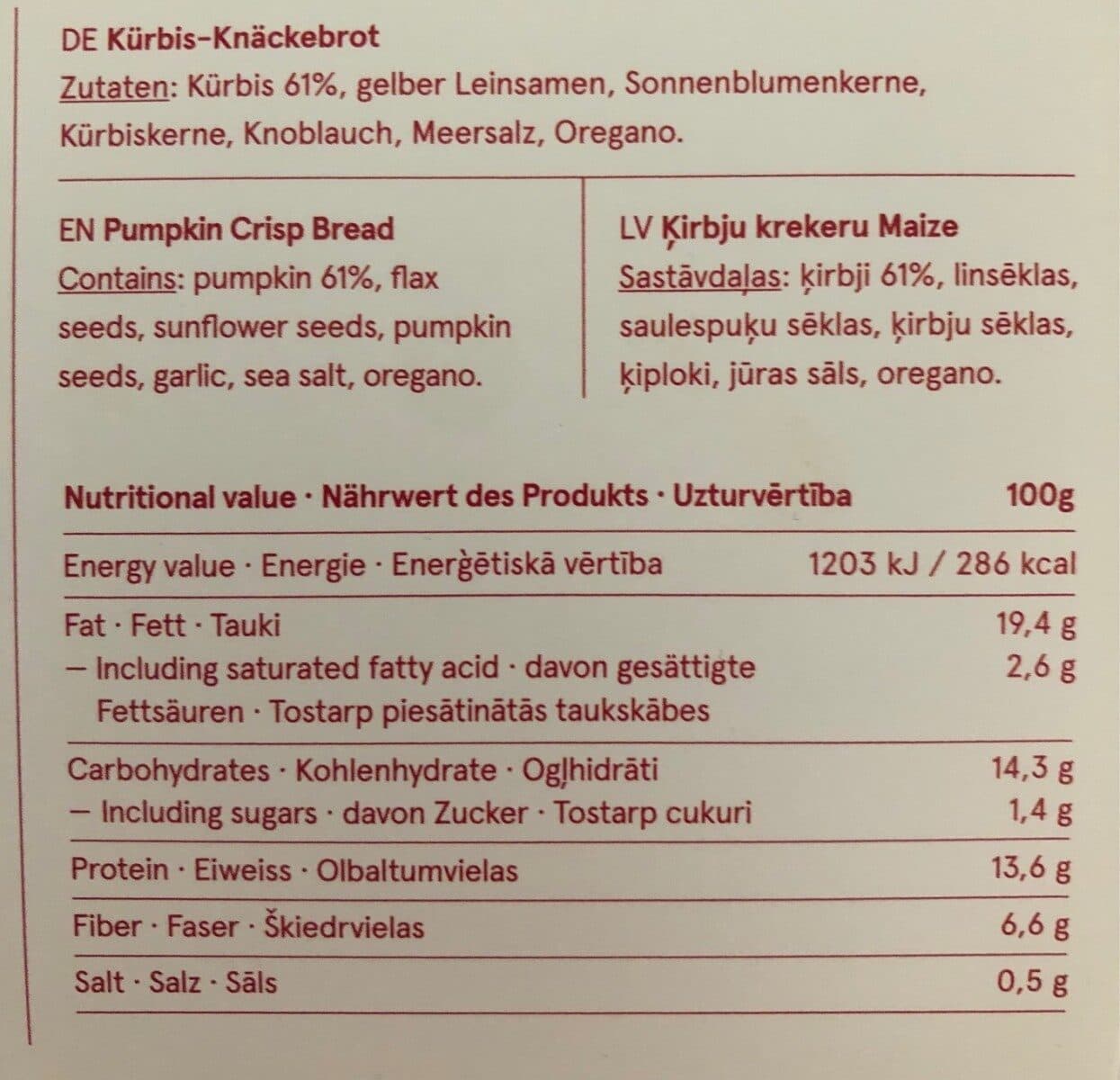 Open Food Facts Pumpkin crisp bread packshot