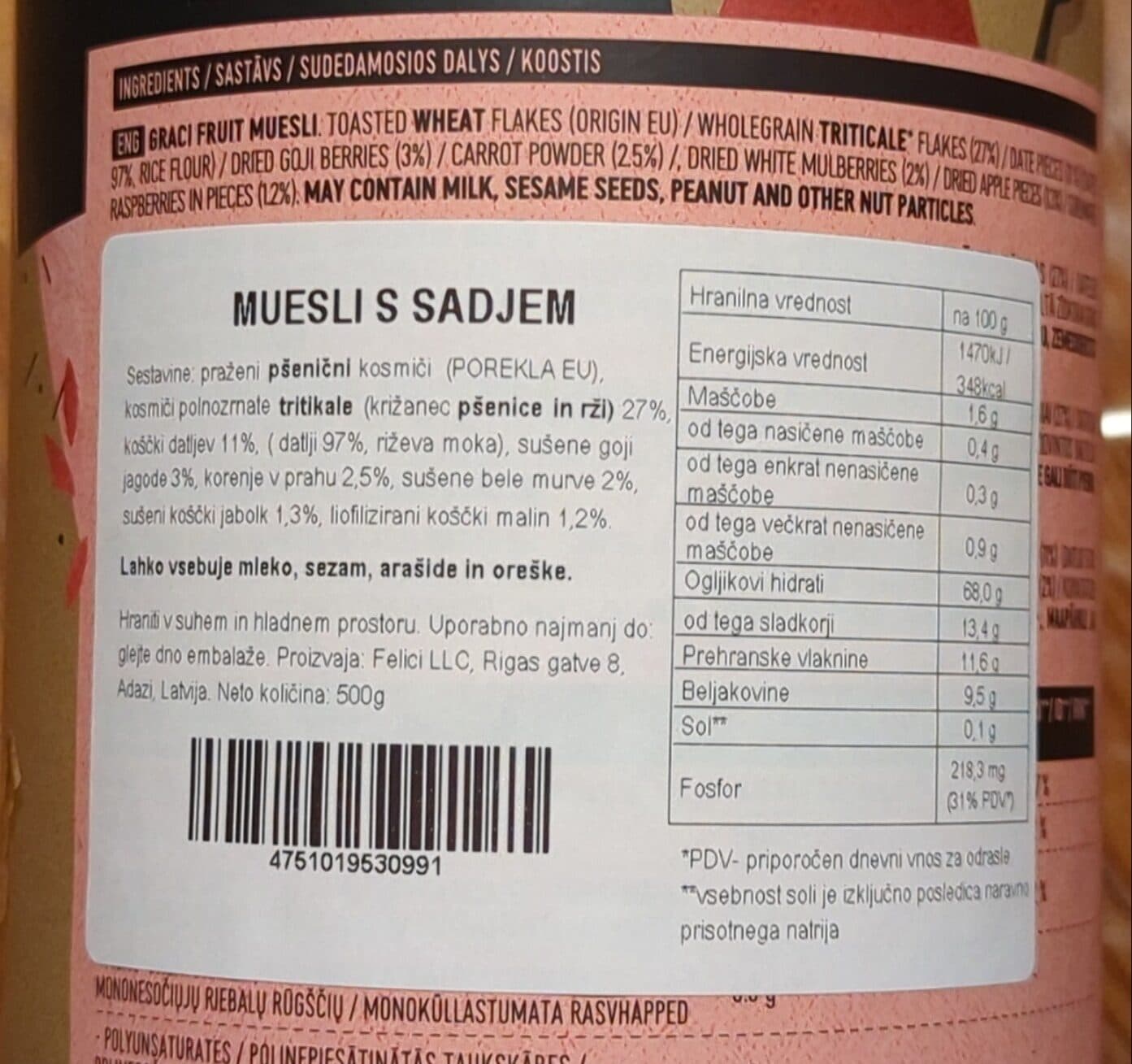 Open Food Facts Graci muesli with fruits packshot