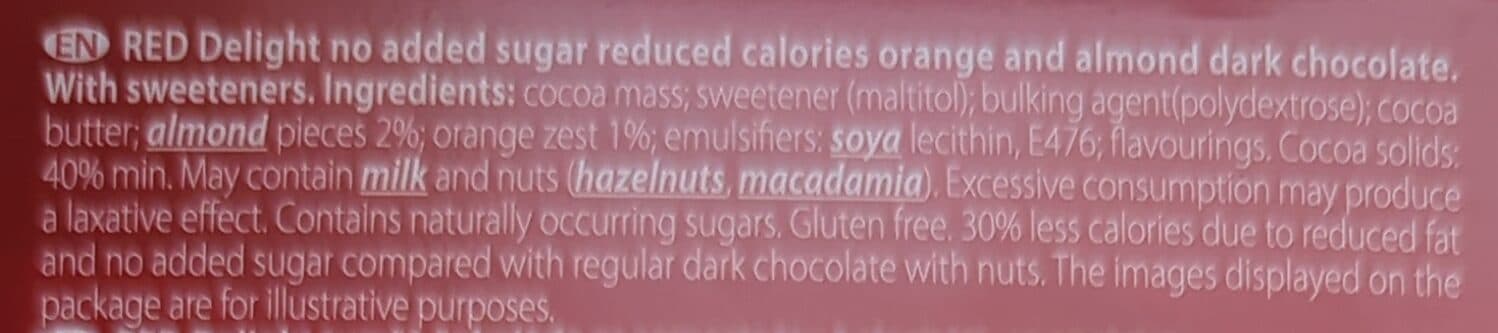 RED Orange and almond dark chocolate packshot