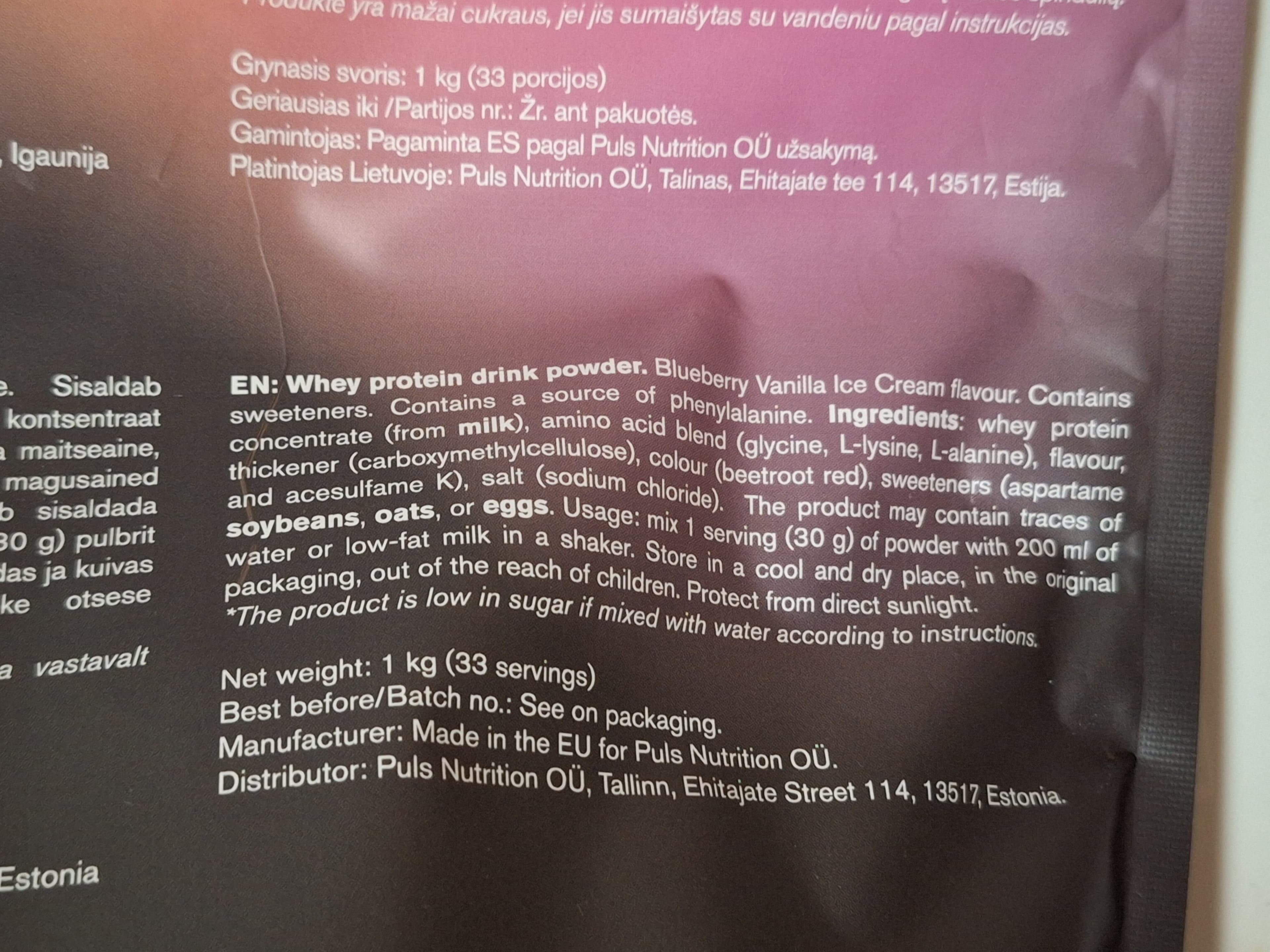 Nurtition Whey Protein Blueberry Vanilla Ice Cream packshot