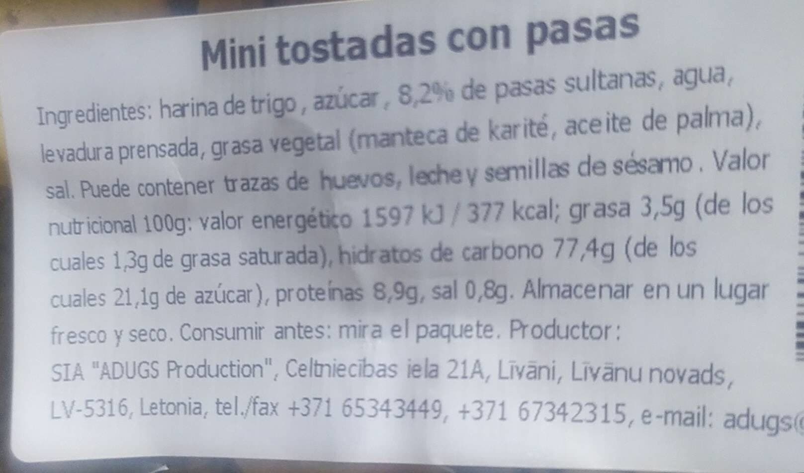 Open Food Facts Mini tostadas con pasas packshot