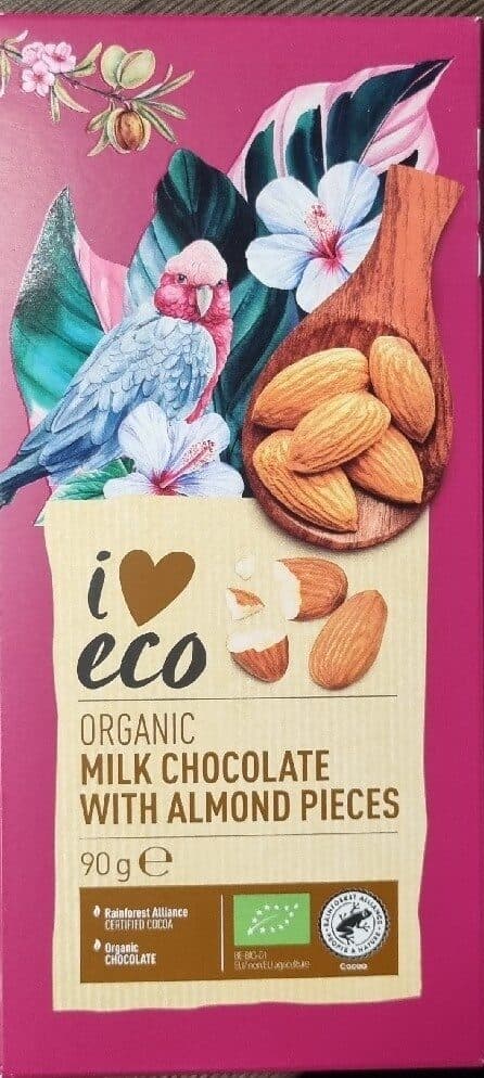 I Love Eco Organic Milk Chocolate With Almond Pieces packshot