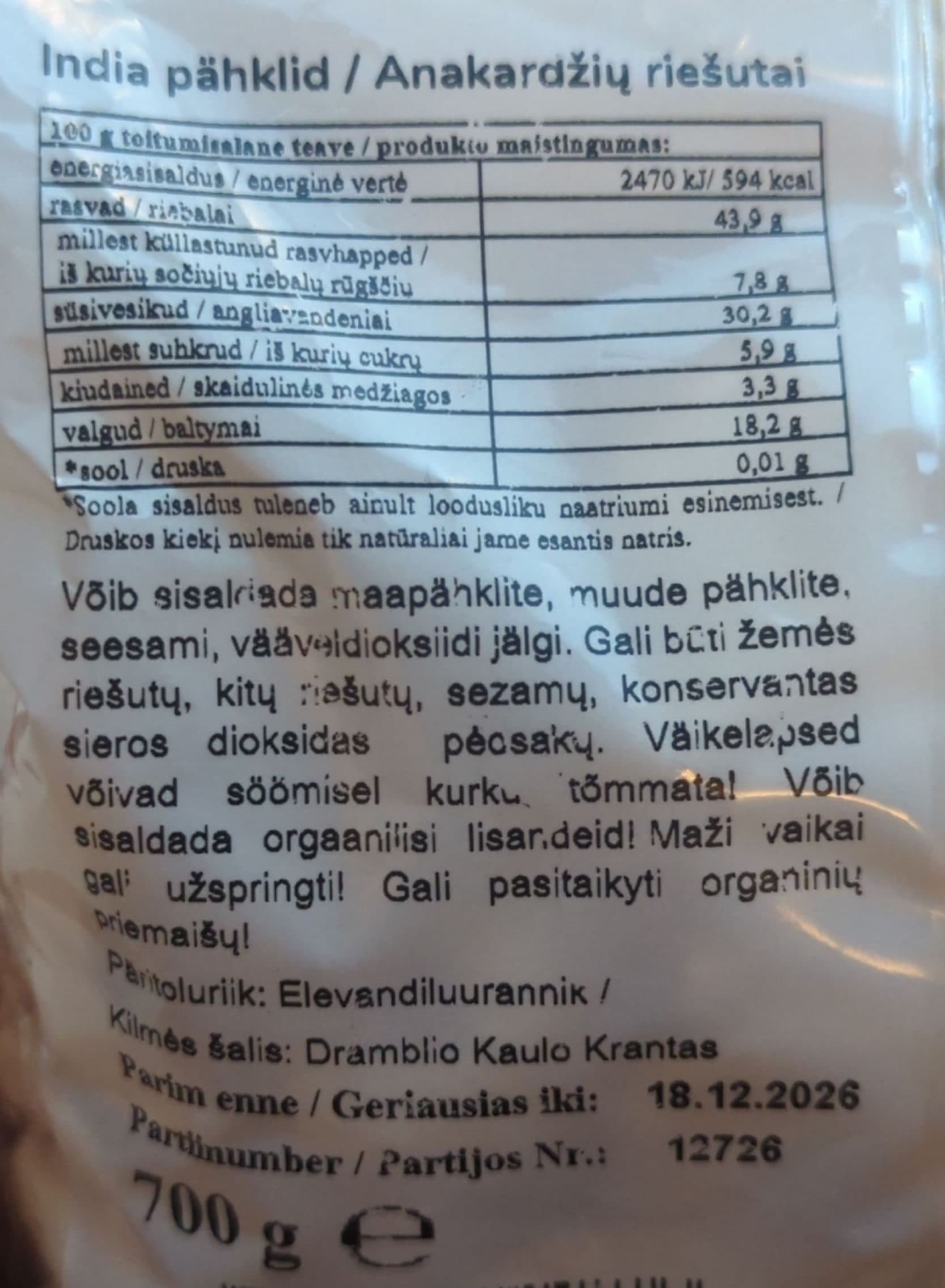 Rimi India pähklid packshot