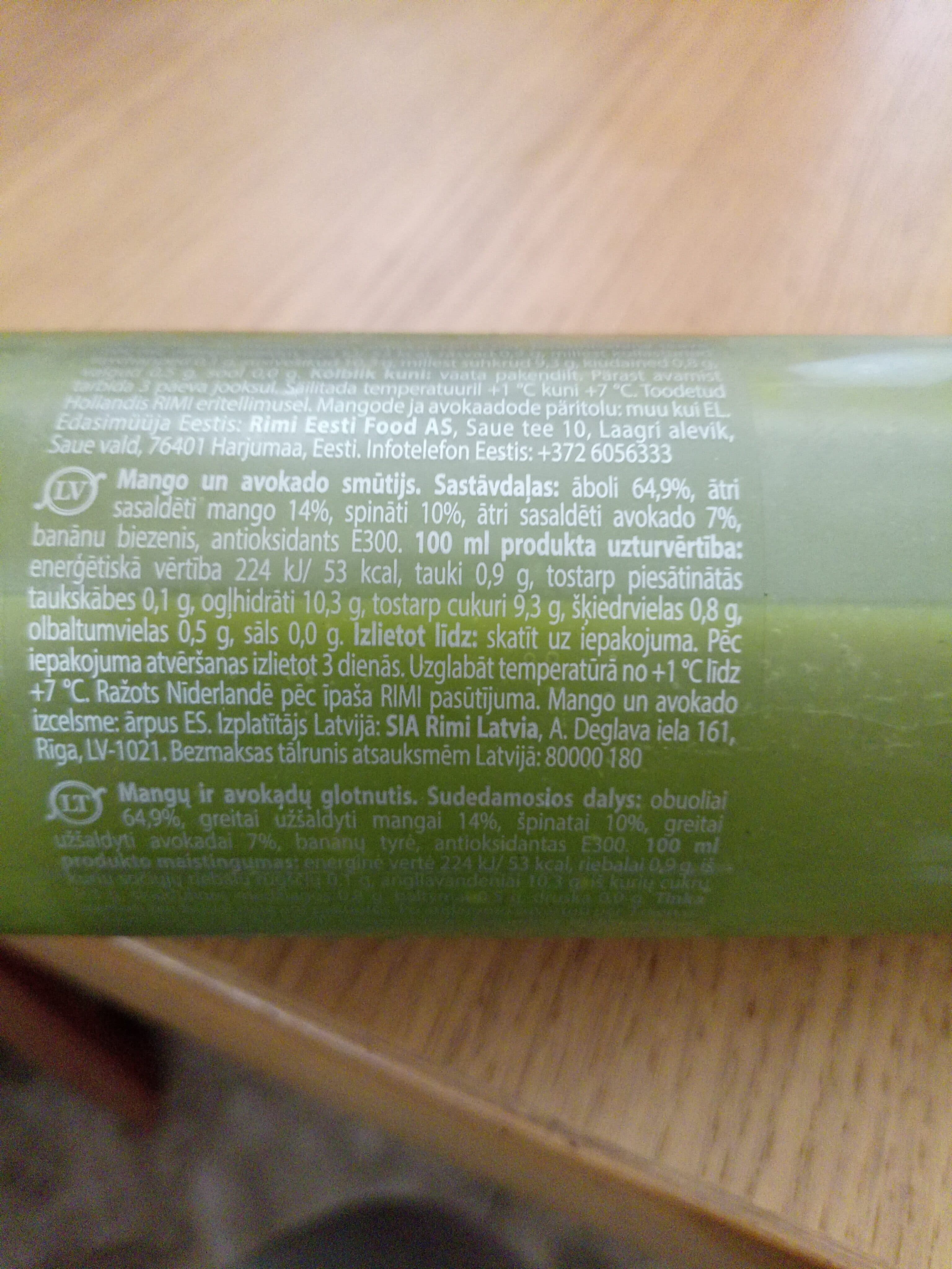 Rimi Mango un avokado smūtijs packshot