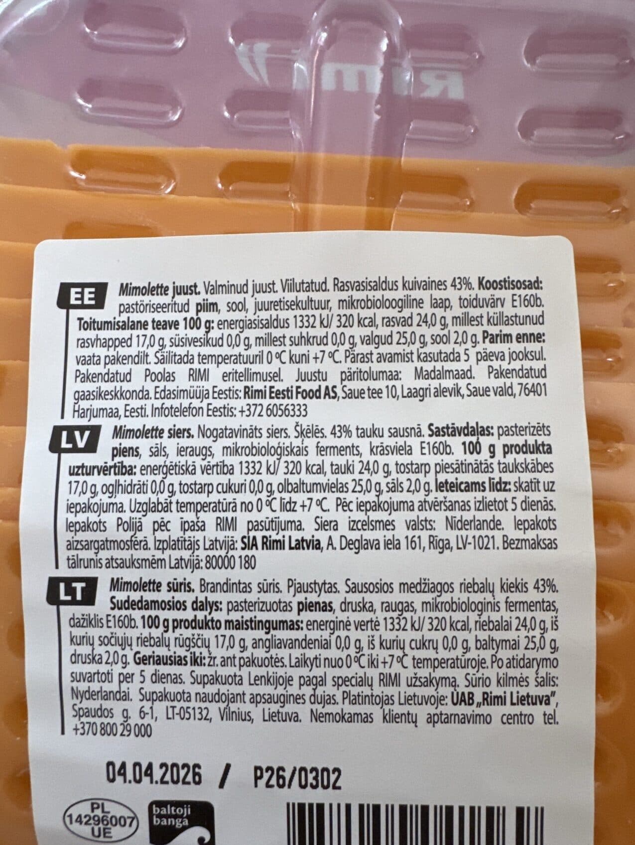 Rimi Mimolette Sliced Cheese packshot