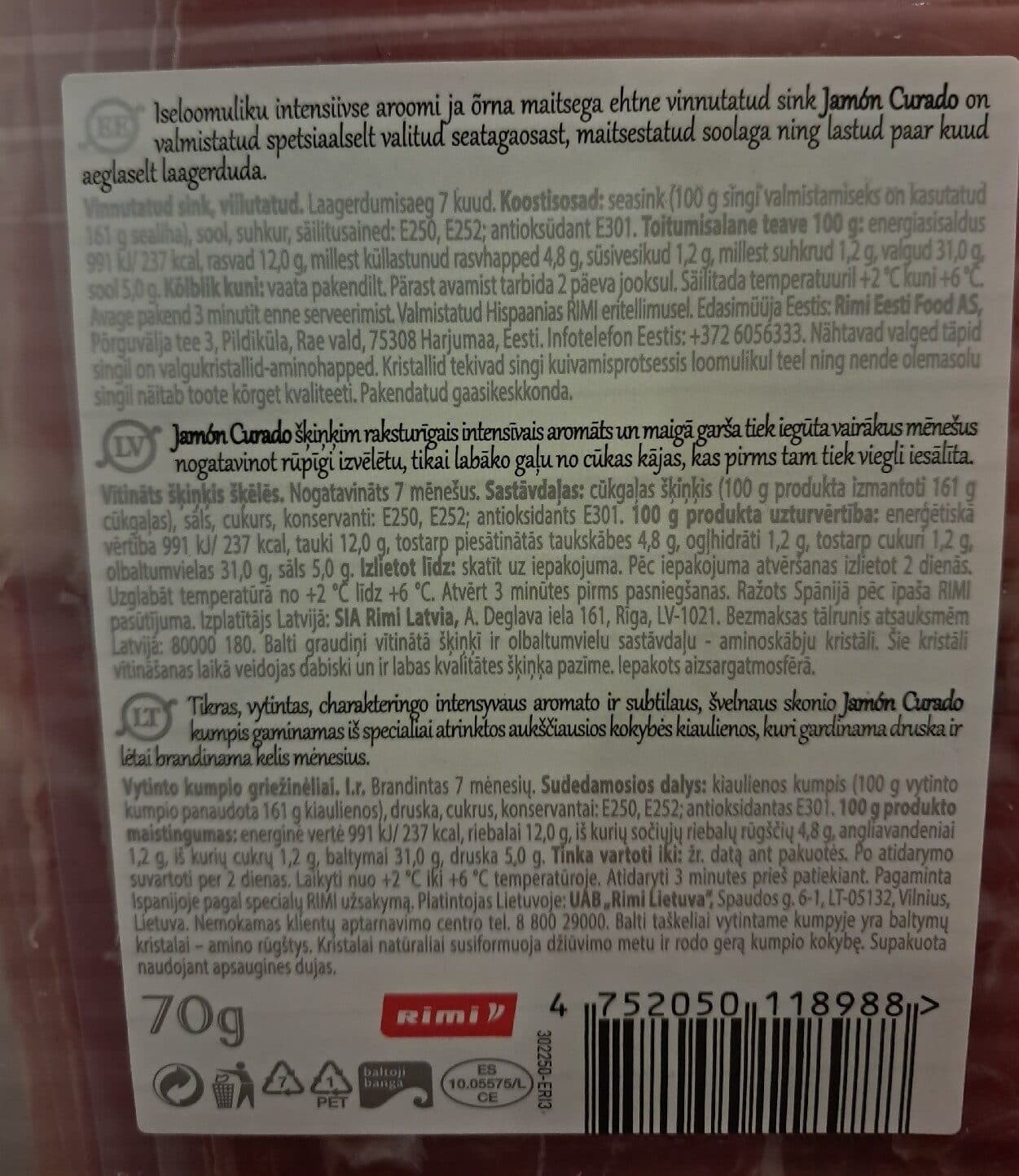 Rimi Jamon Curado packshot