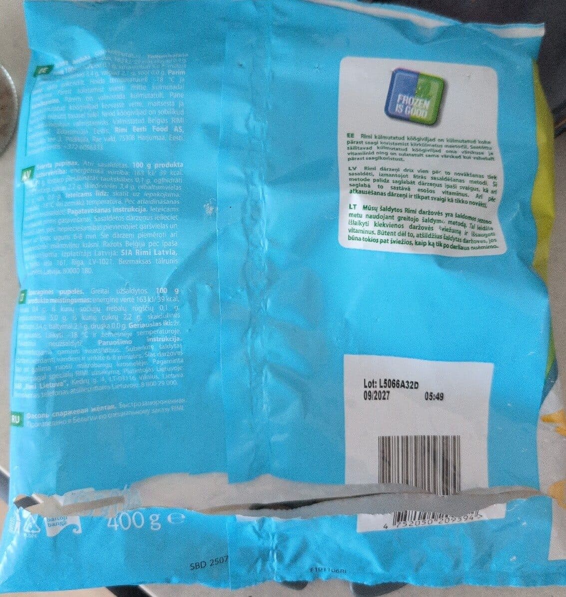 Rimi Kollane Aeduba, Külmutatud packshot