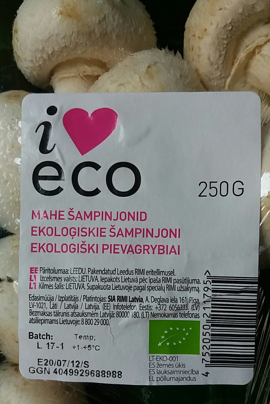 ICA i❤️eco ekoloģiskie šampinjoni packshot