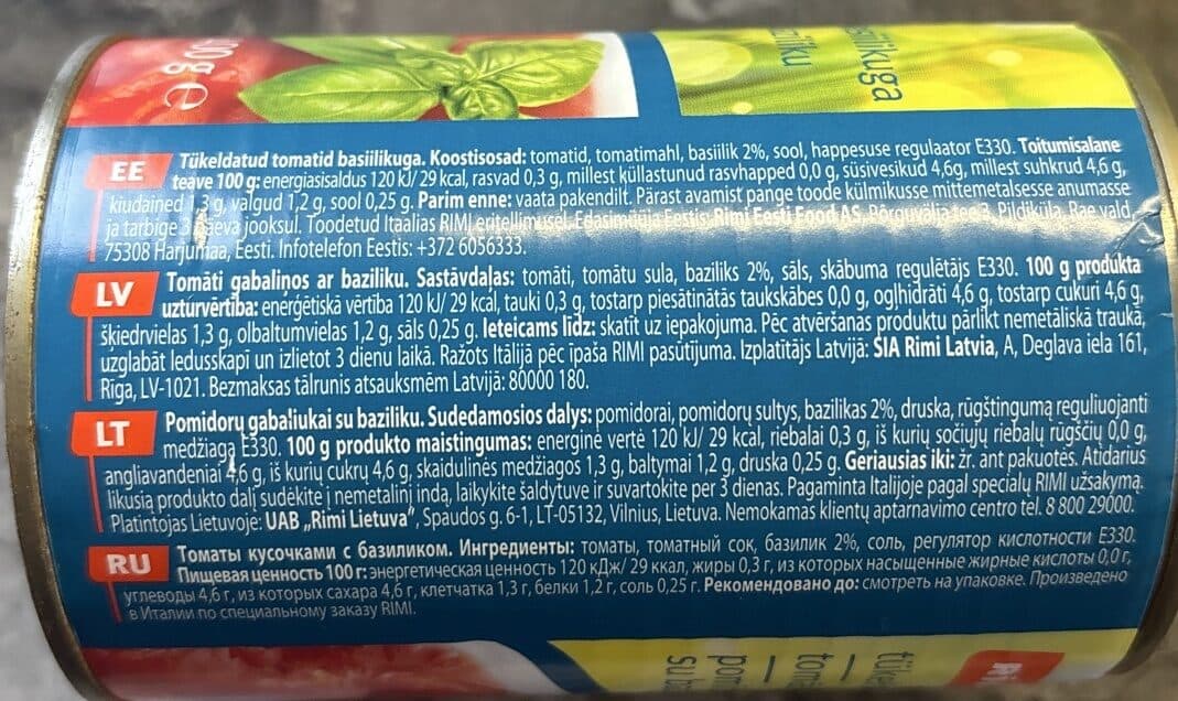 Rimi Tükeldatud Tomat Basiilikuga packshot