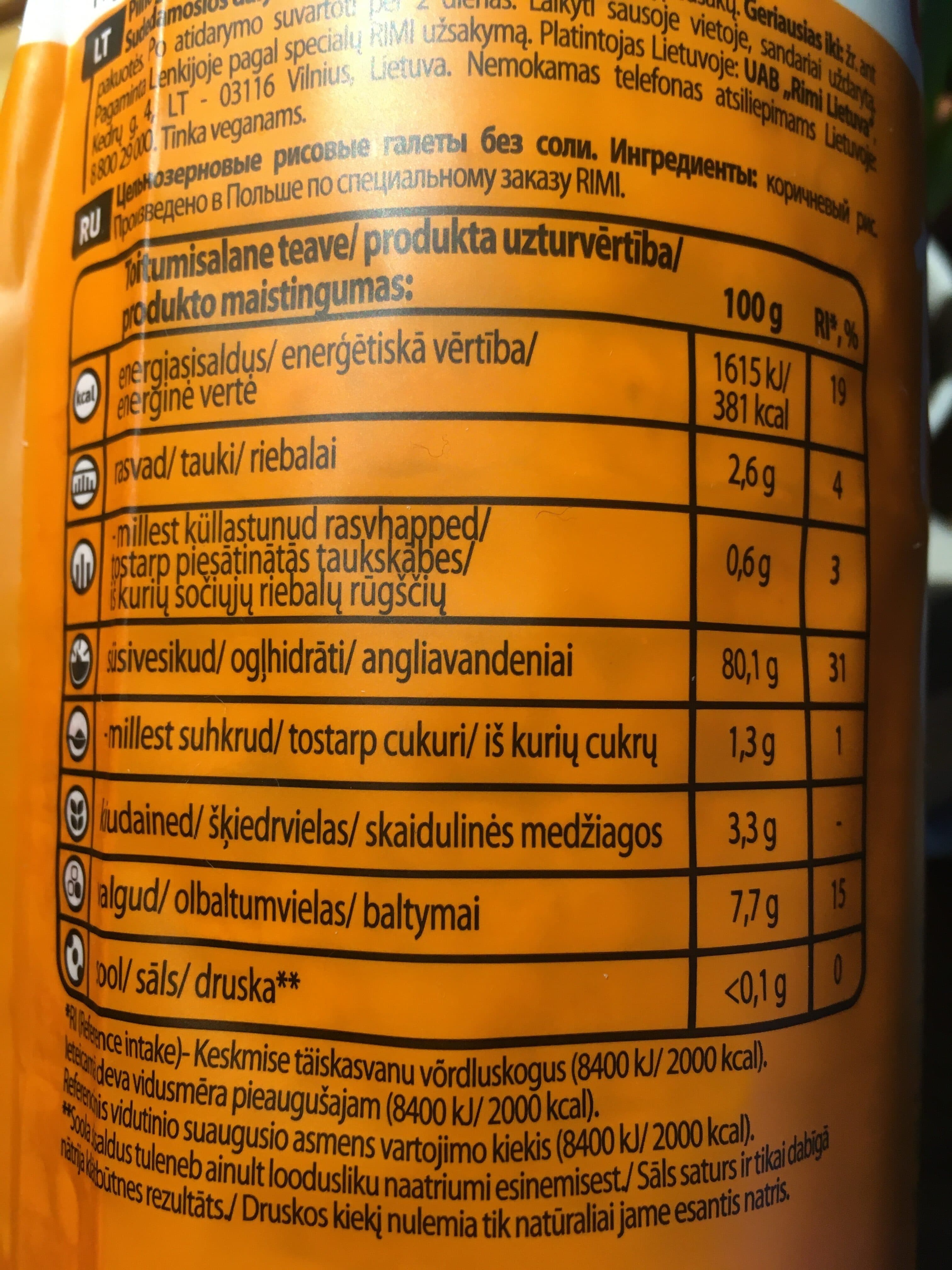 Rimi Rice cakes unsalted packshot