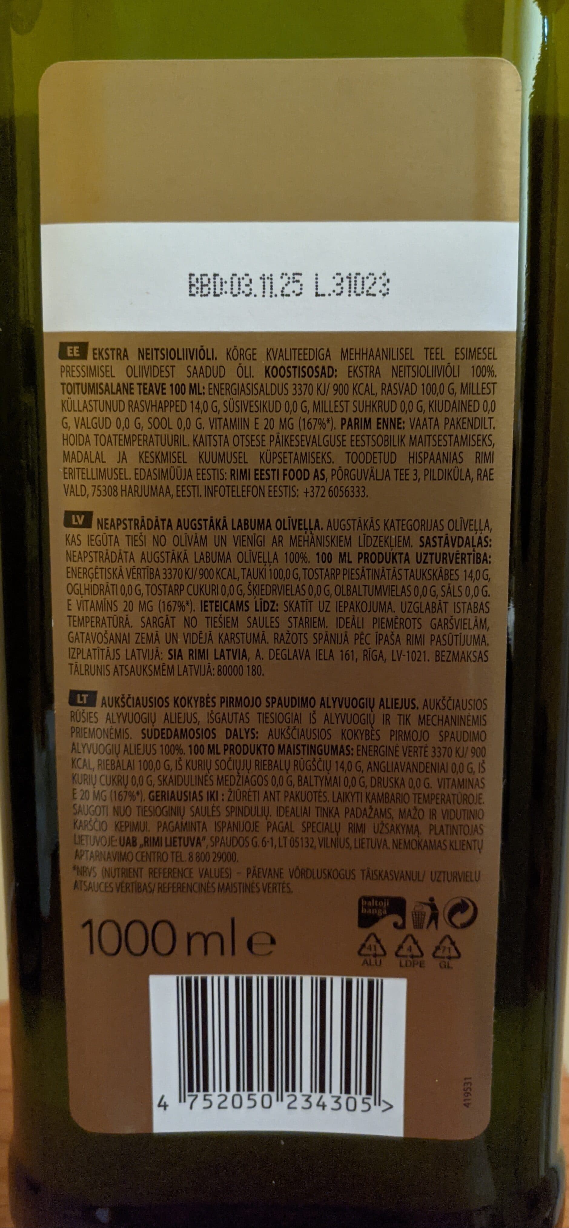Rimi Extra virgin olive oil packshot