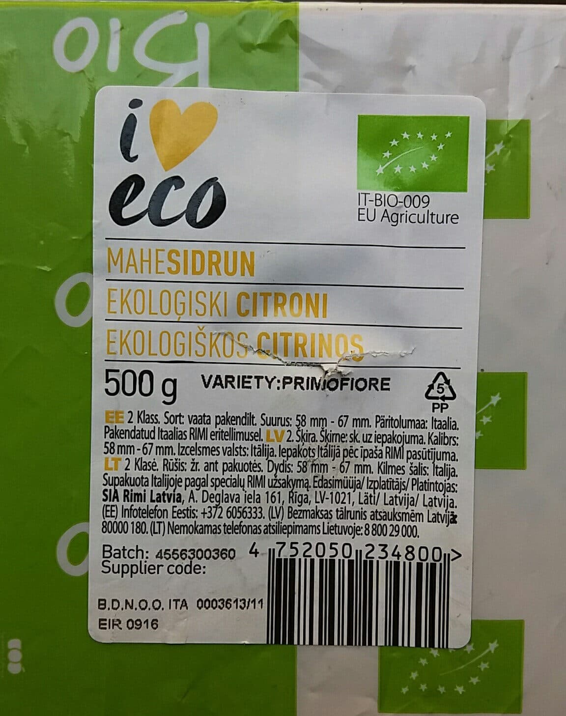 ICA i❤️eco Ekoloģiski citroni Primofiore packshot