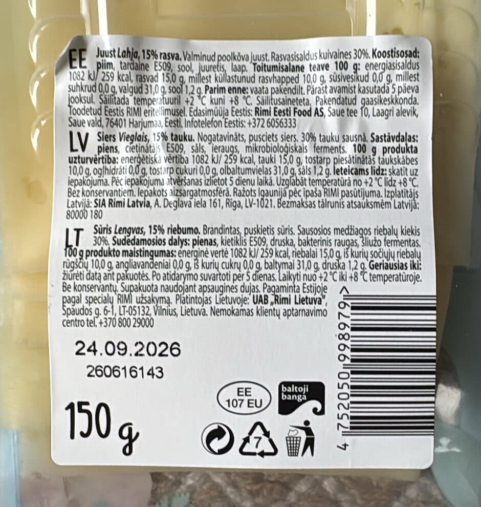 Rimi Light Cheese 15% packshot