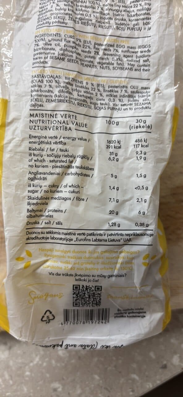 KETO lengvai Duona Su Seklomis Keto Lengvai packshot