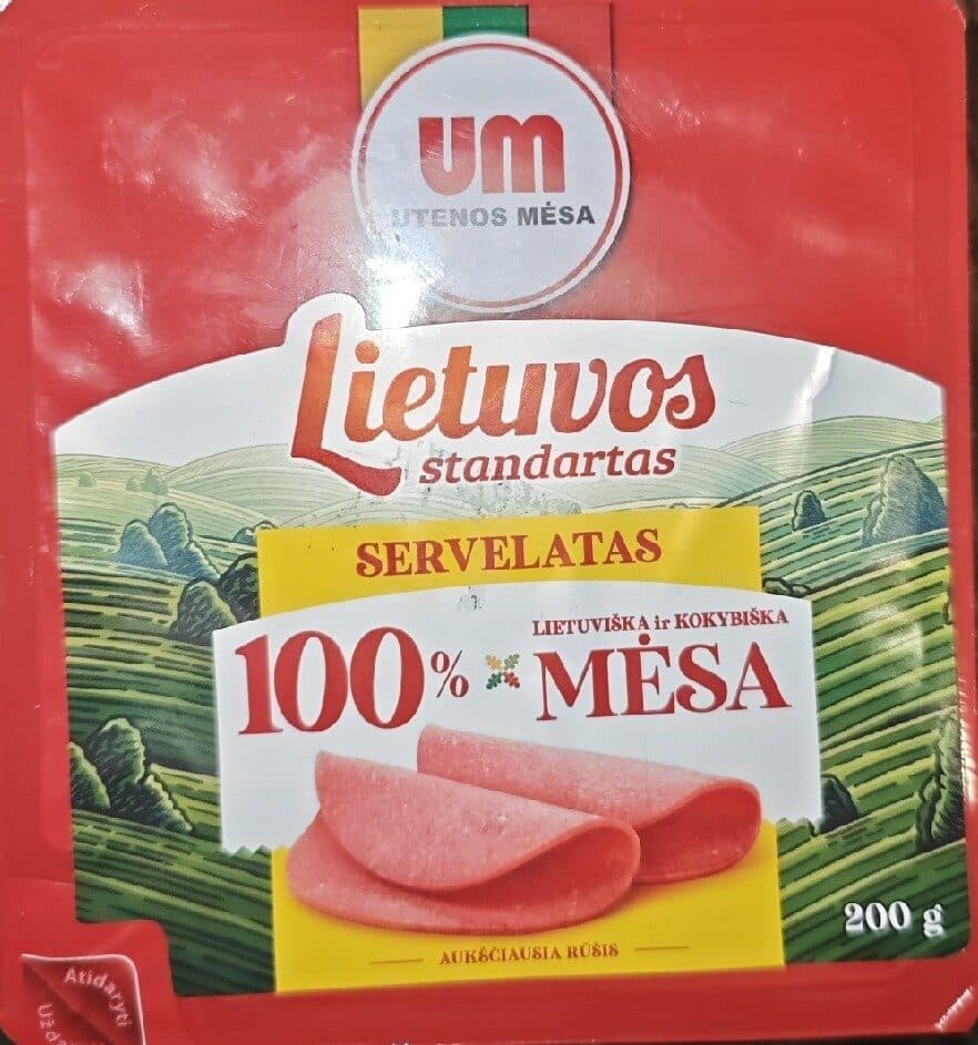 Utenos Mėsa Karštai rūkyta servelatas packshot
