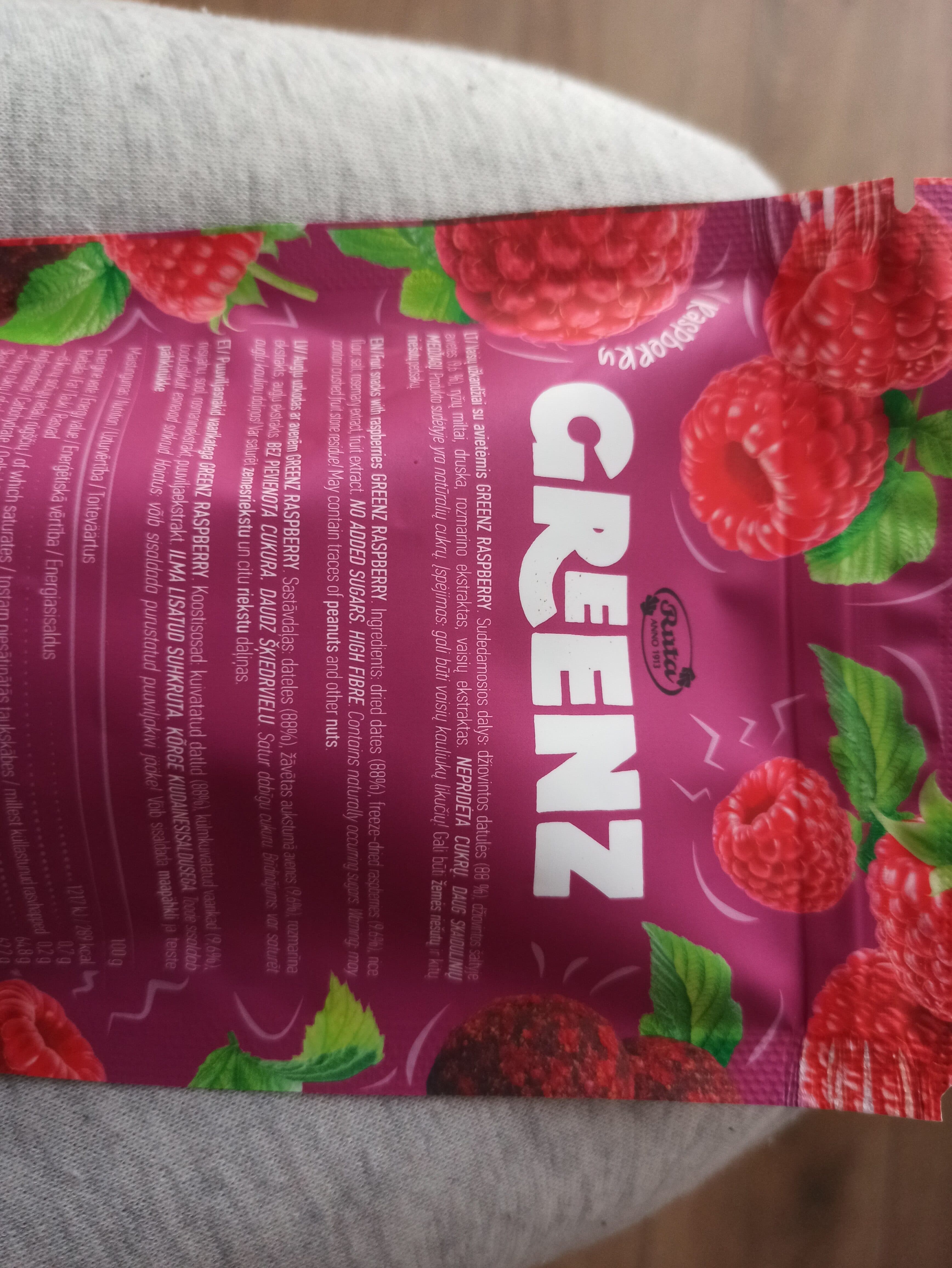 Ruta Greenz Fruit Snacks Raspberry packshot