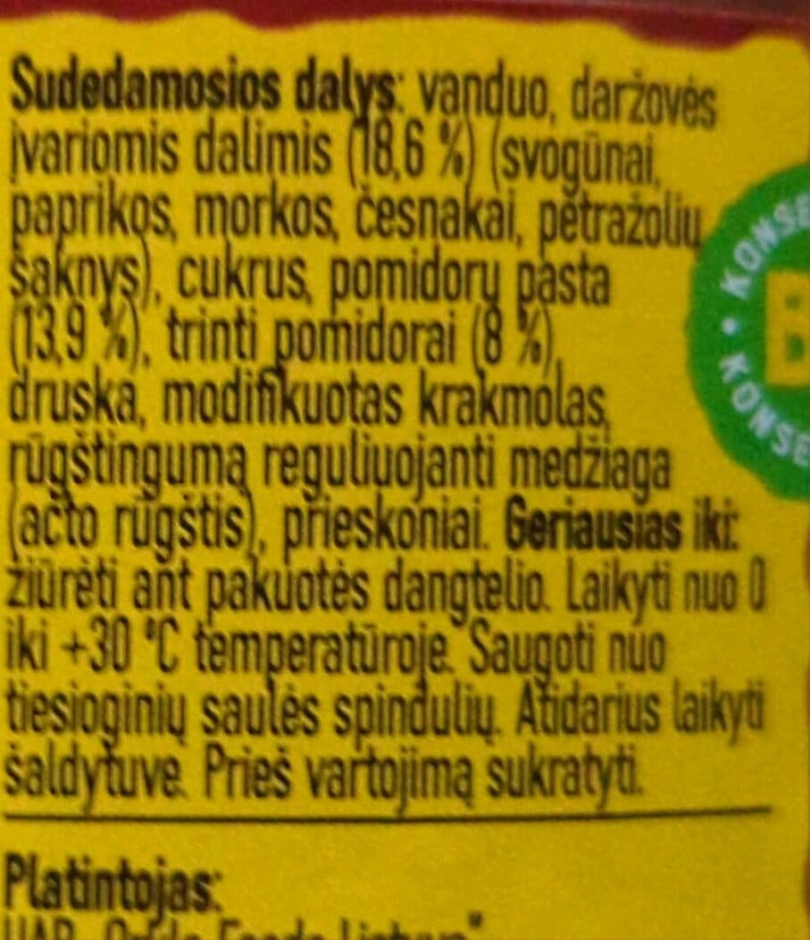 Suslavičiaus pomidorų padažas su daržovėmis packshot