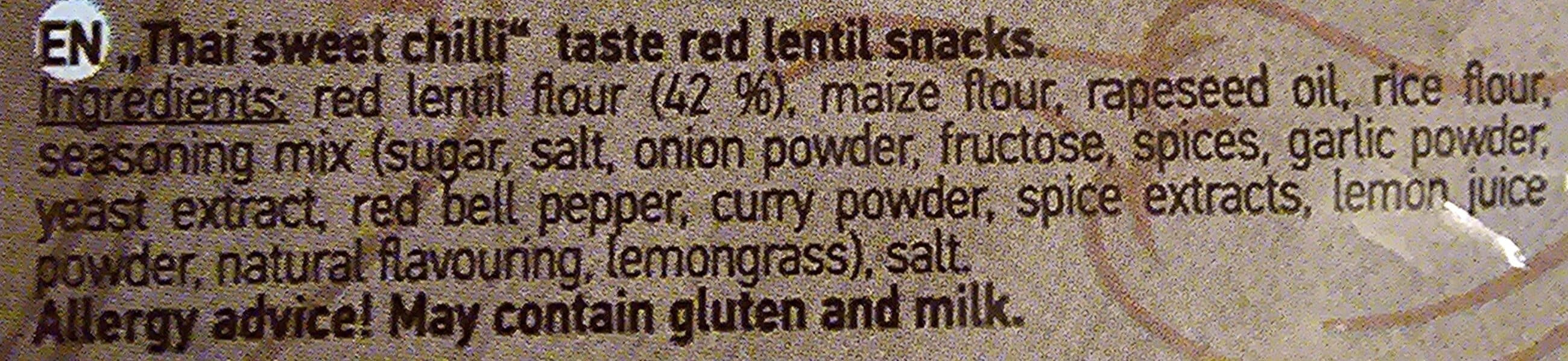 oho! “Thai sweet chilli” taste red lentil snacks packshot