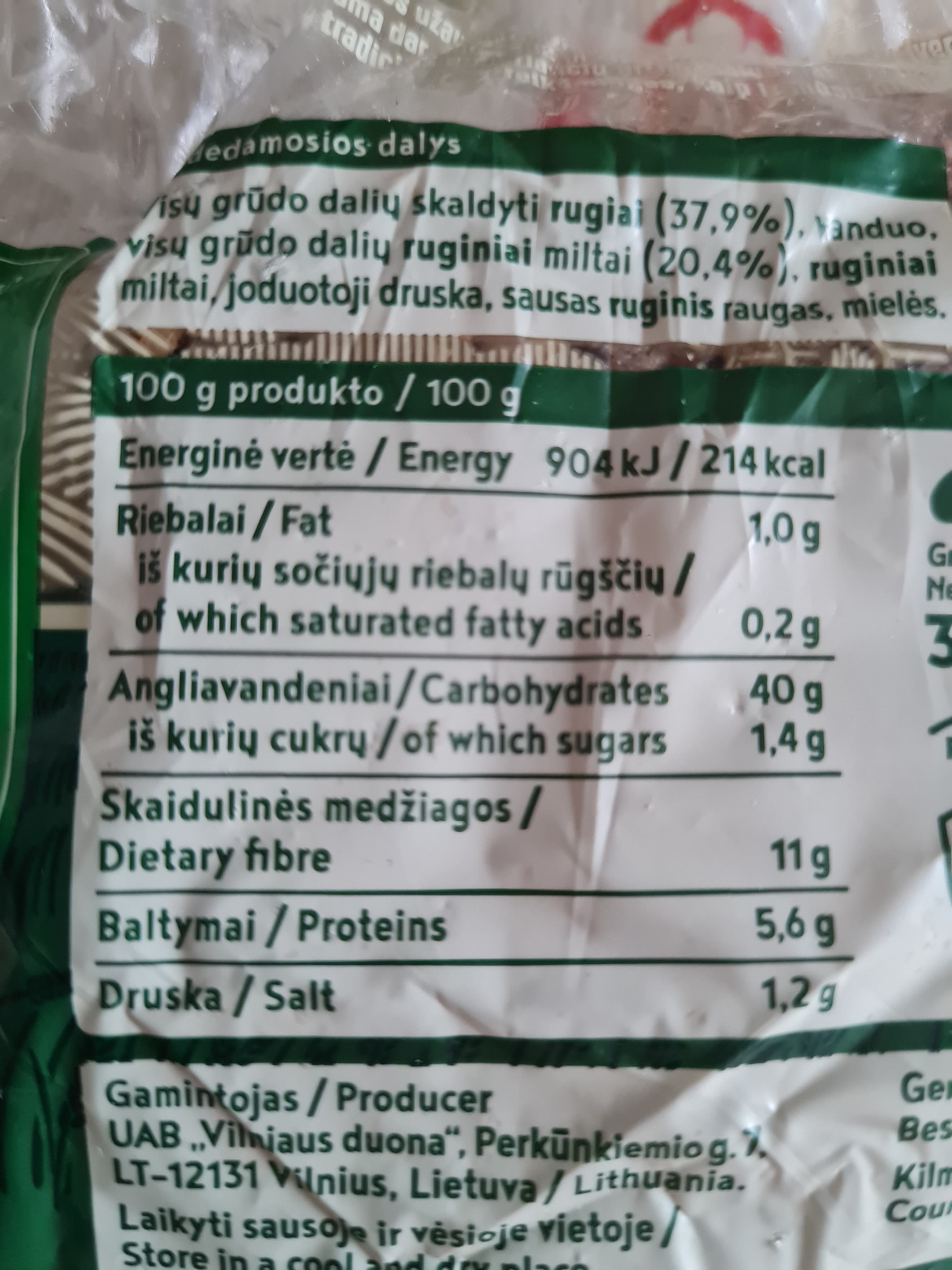 Vilniaus Duona Rugelis Rye Bread packshot