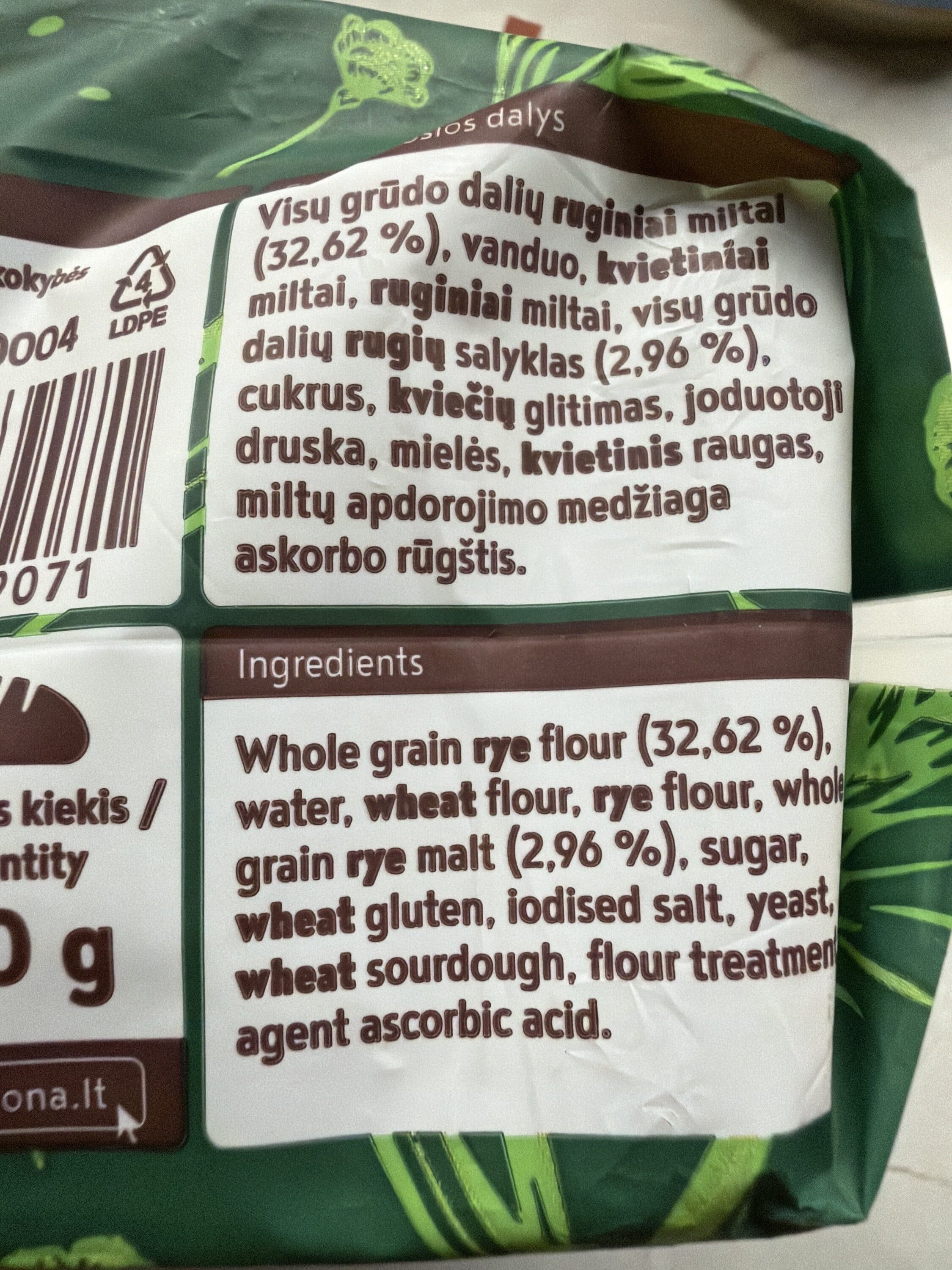 Vilniaus duona Agotos viso grūdo duona packshot