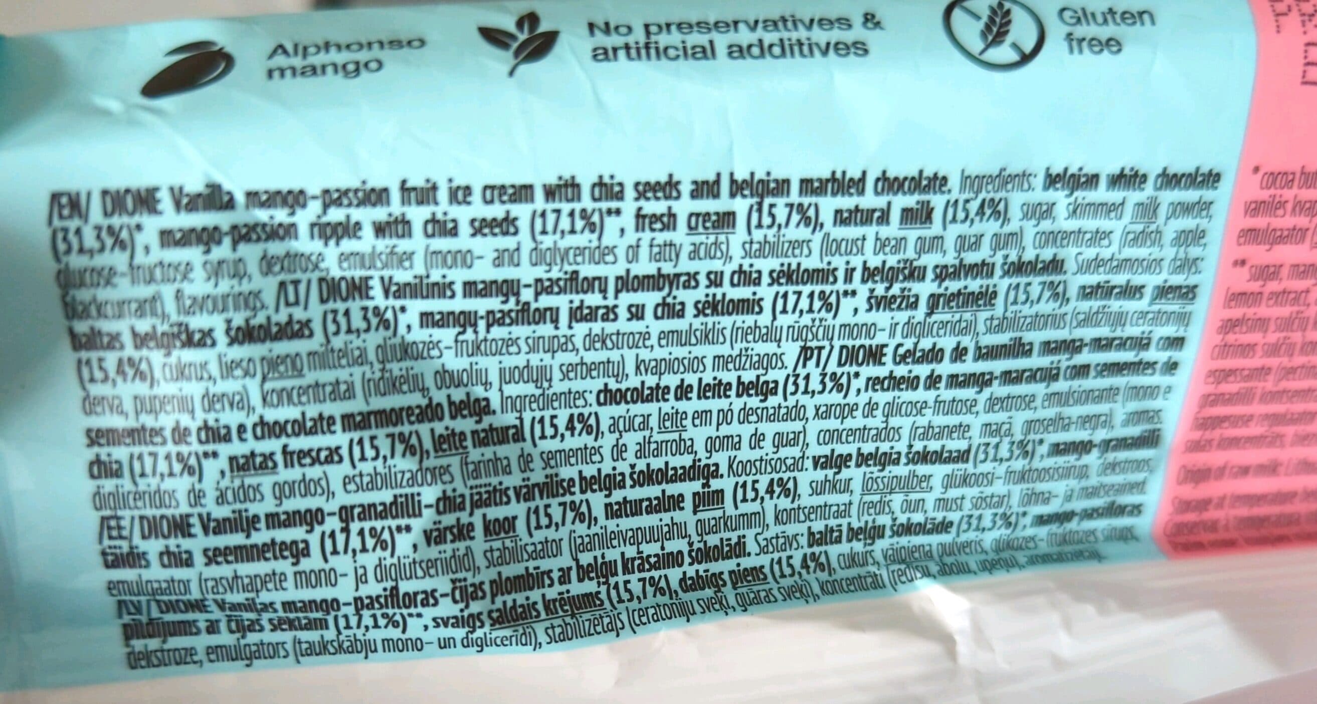 dione vanilės mangų skonio ledai packshot