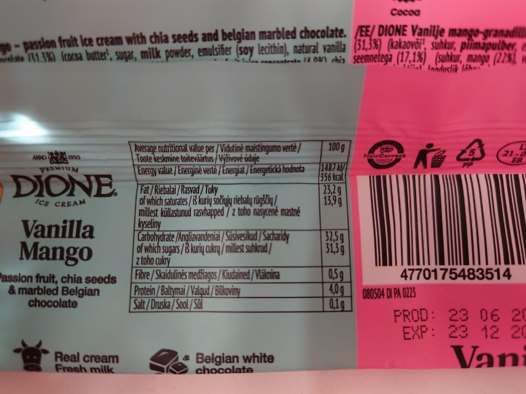 dione vanilės mangų skonio ledai packshot