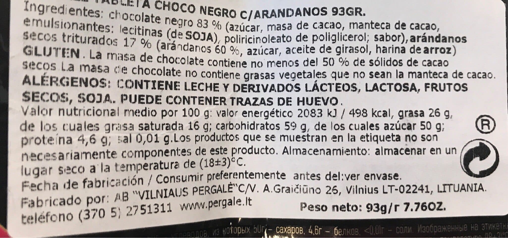 Pergalė Dark chocolate with cranberry pieces packshot