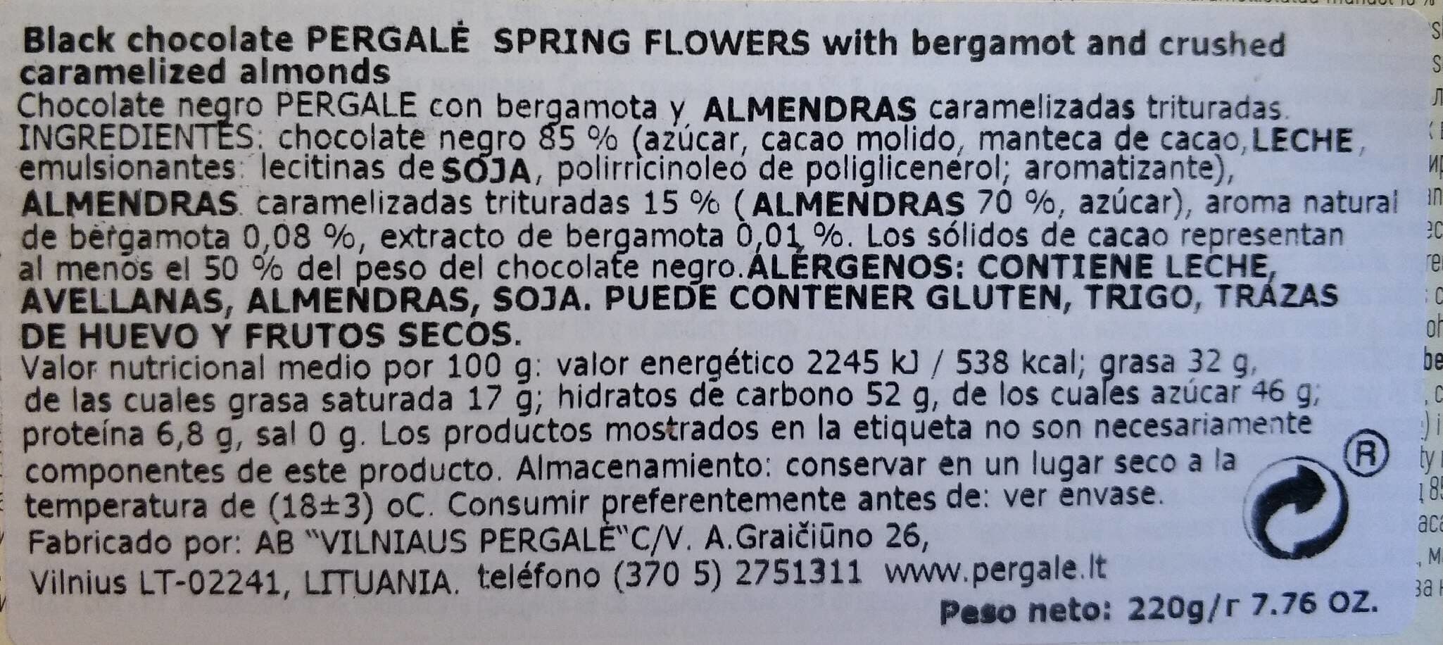 Open Food Facts Spring Pergalé Dark Chocolate Bergamot packshot