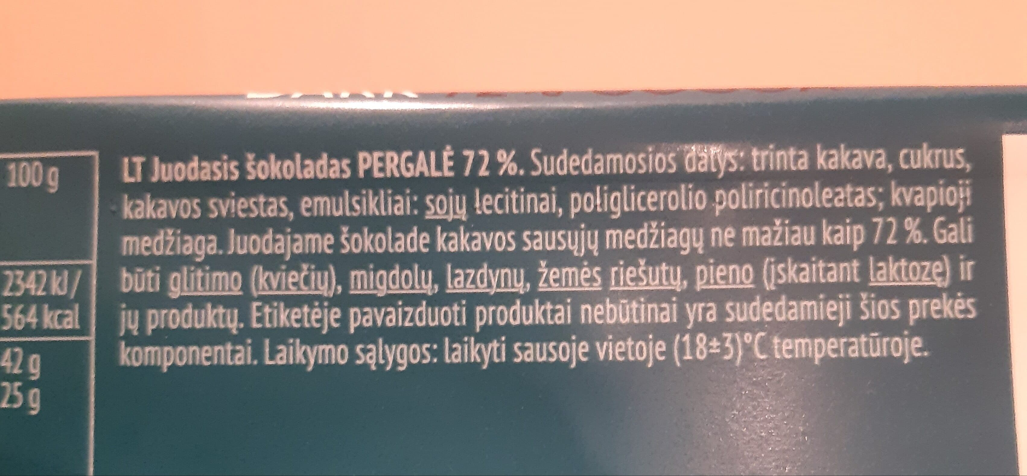 เพอร์เกเล่ Juodas sokoladas 72% packshot