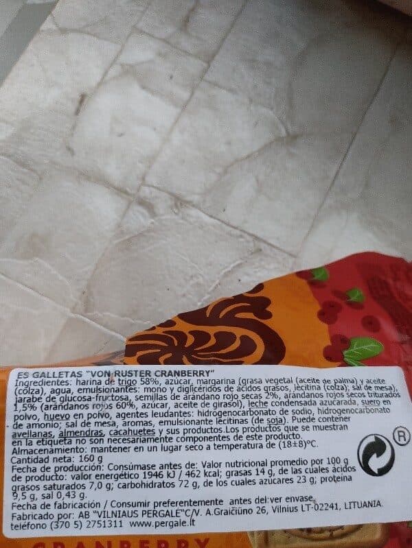 von ruster Traditional oven baked wheat cookies cranberry packshot