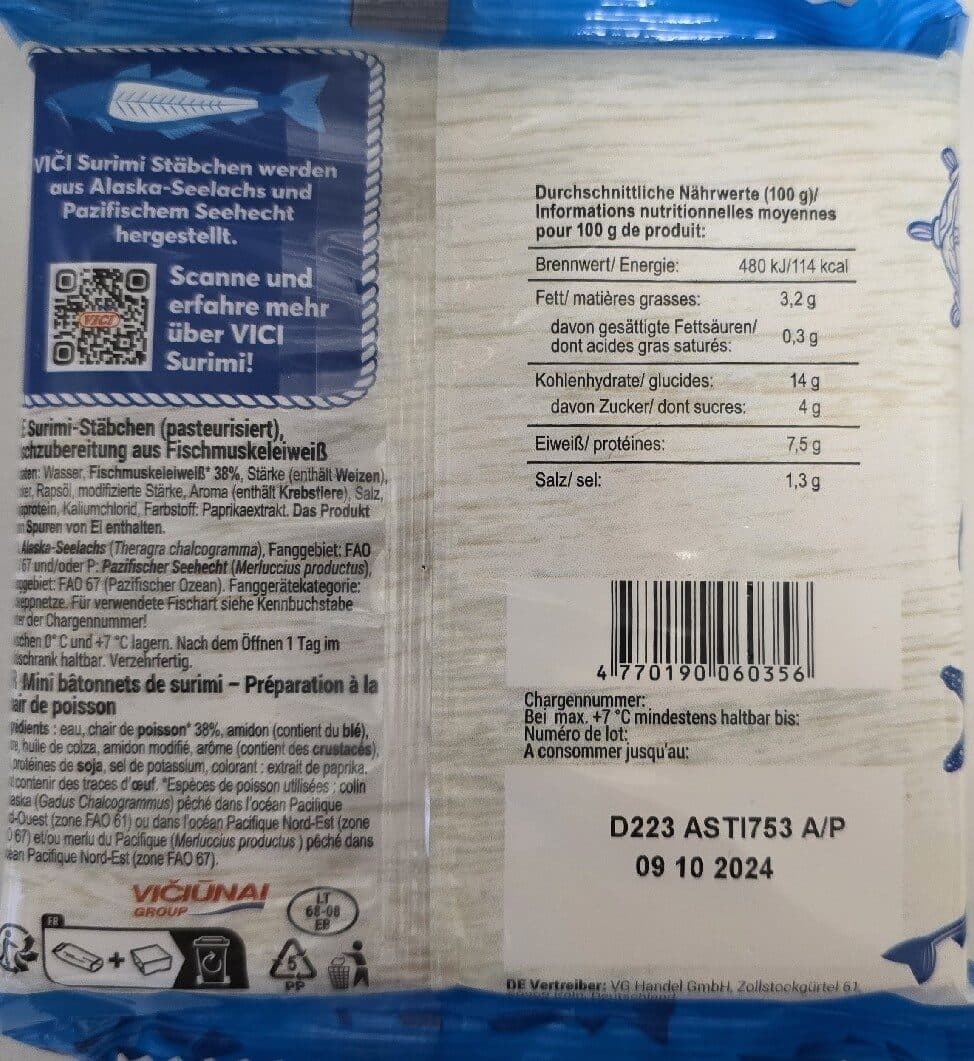 Viči Meeres Snacks, Surimi Mit Krabbenaroma packshot